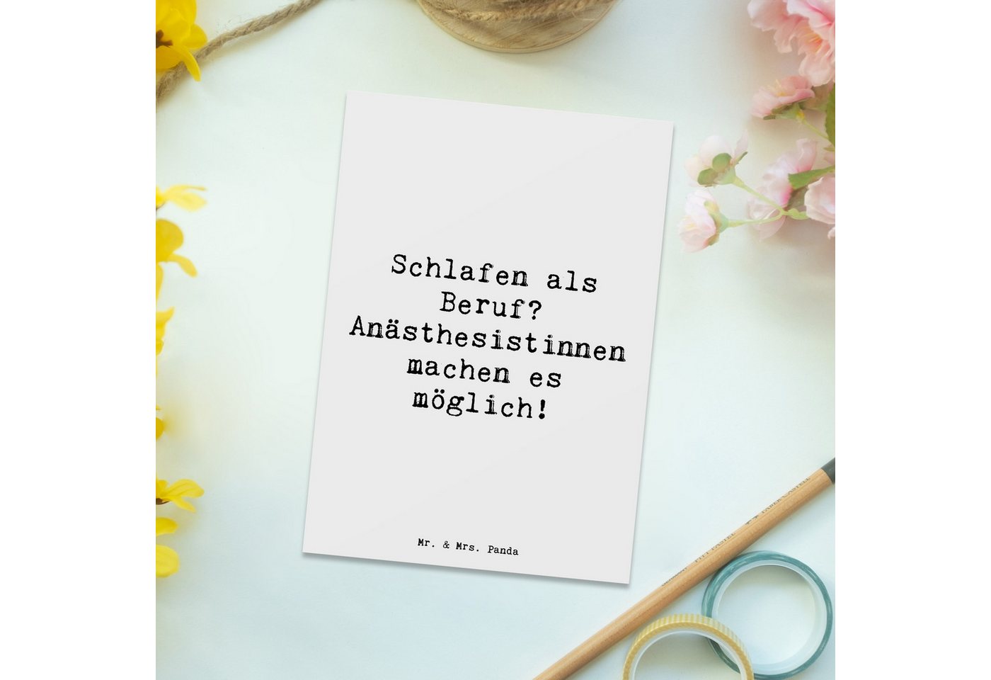 Thumbnail - Mr. & Mrs. Panda Postkarte Schlafen als Beruf? Anästhesistinnen machen es möglich! - Weiß - Gesc, Matt Rückseite