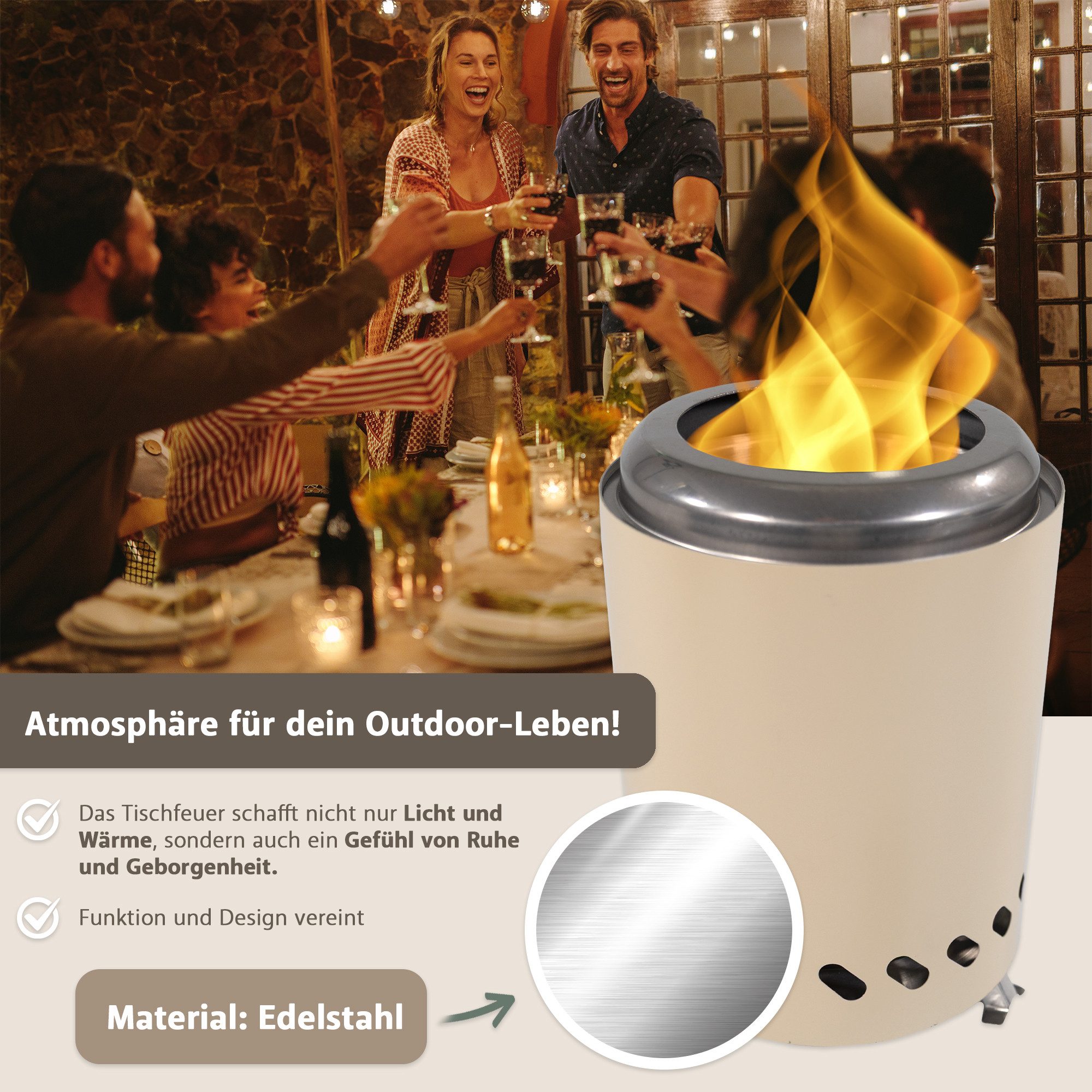 Lemodo Echtfeuer-Dekokamin rauchfreier Tischkamin mit Pellets