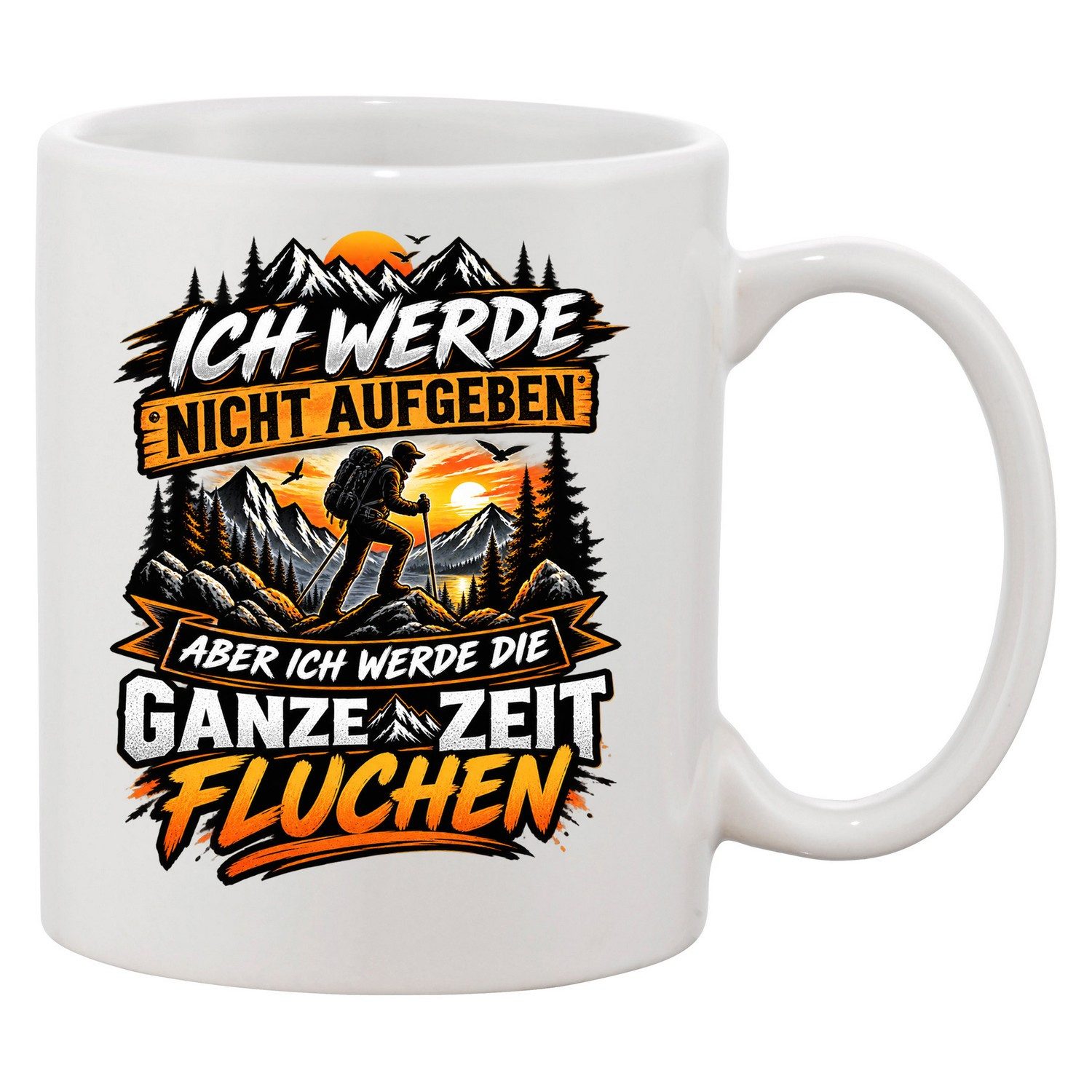 Blondie & Brownie Tasse Aufgeben Fluchen Tasse Bergmotiv Wandern Spruch Print Geschenk, 1-tlg., Keramik, AufgebenFluchen Bergwanderer Tasse