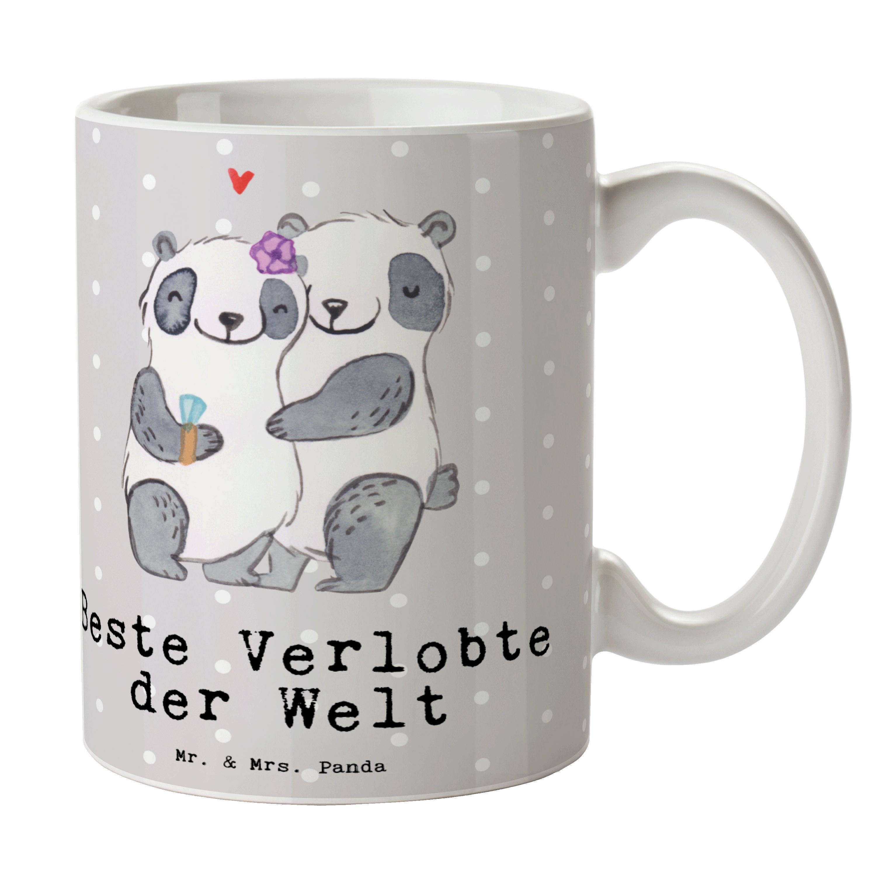Mr. & Tasse Geschenk, Beste Pastell - Sprüch, Keramik Grau Welt Tasse der Mrs. Panda - Panda Verlobte