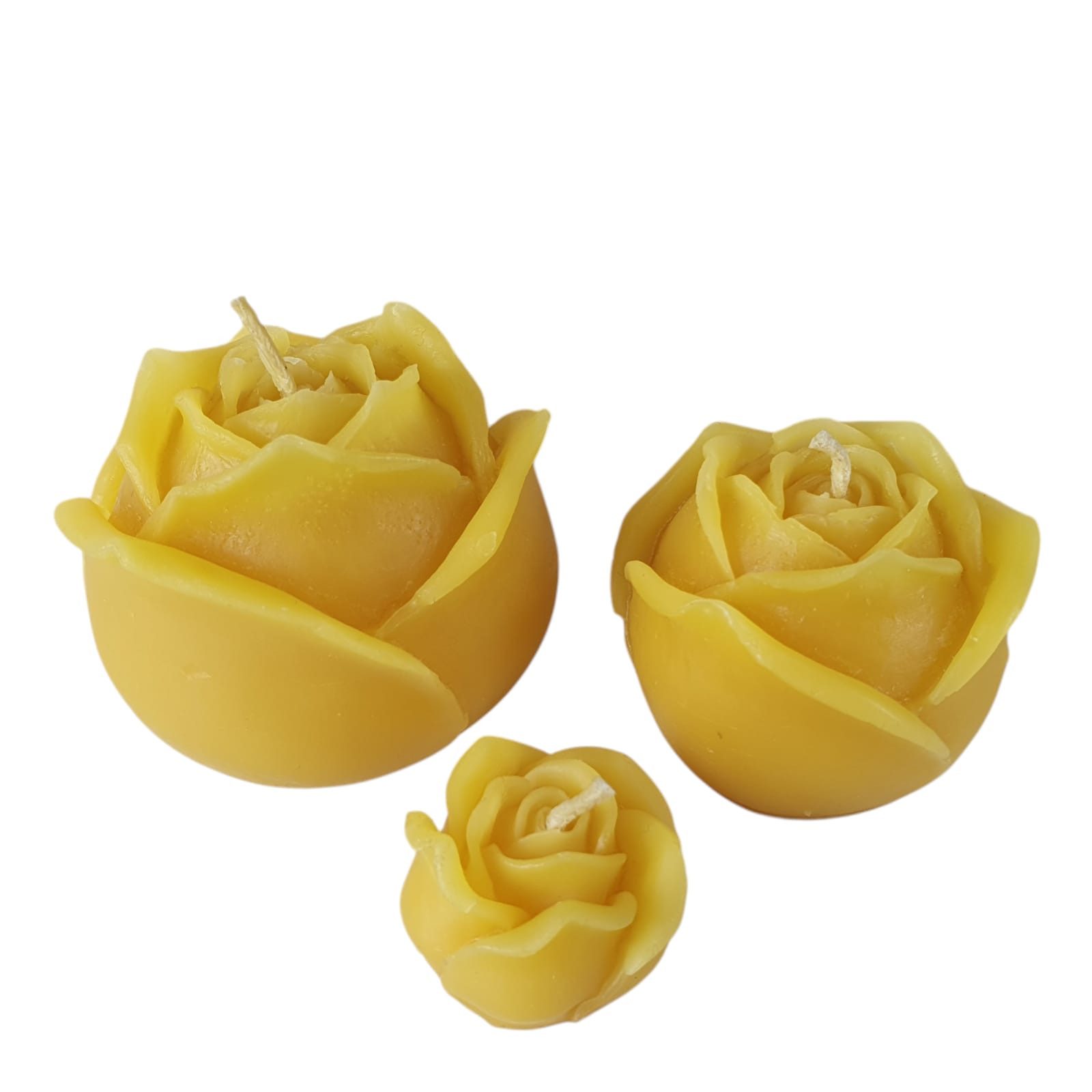 Aspinaworld Formkerze Bienenwachskerze - Rosen Kerzen 3er Set 5 cm - Honigkerze (3-tlg)