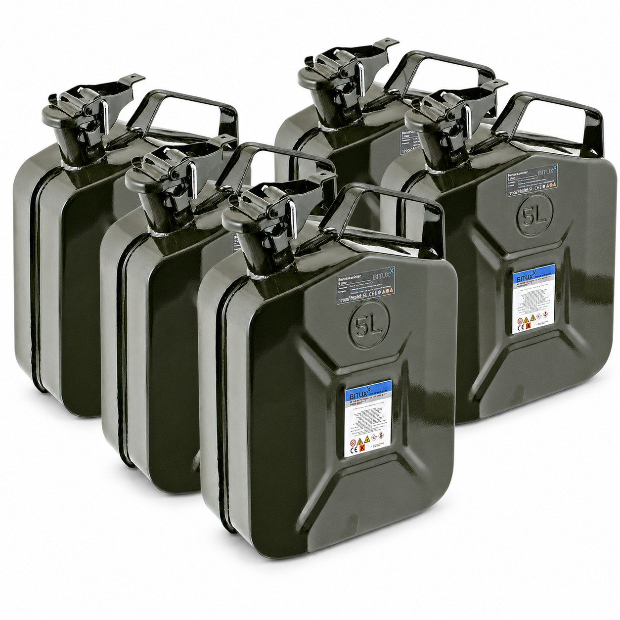 Bituxx Benzinkanister Metall 5 Liter 5 Stück (Spar-Set, 5 St., MS-17363)