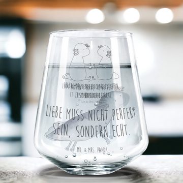 Mr. & Mrs. Panda Glas Axolotl Liebe, Trinkglas mit Gravur, Wasserglas, Trinkglas, Premium Glas, Exklusive Gravur