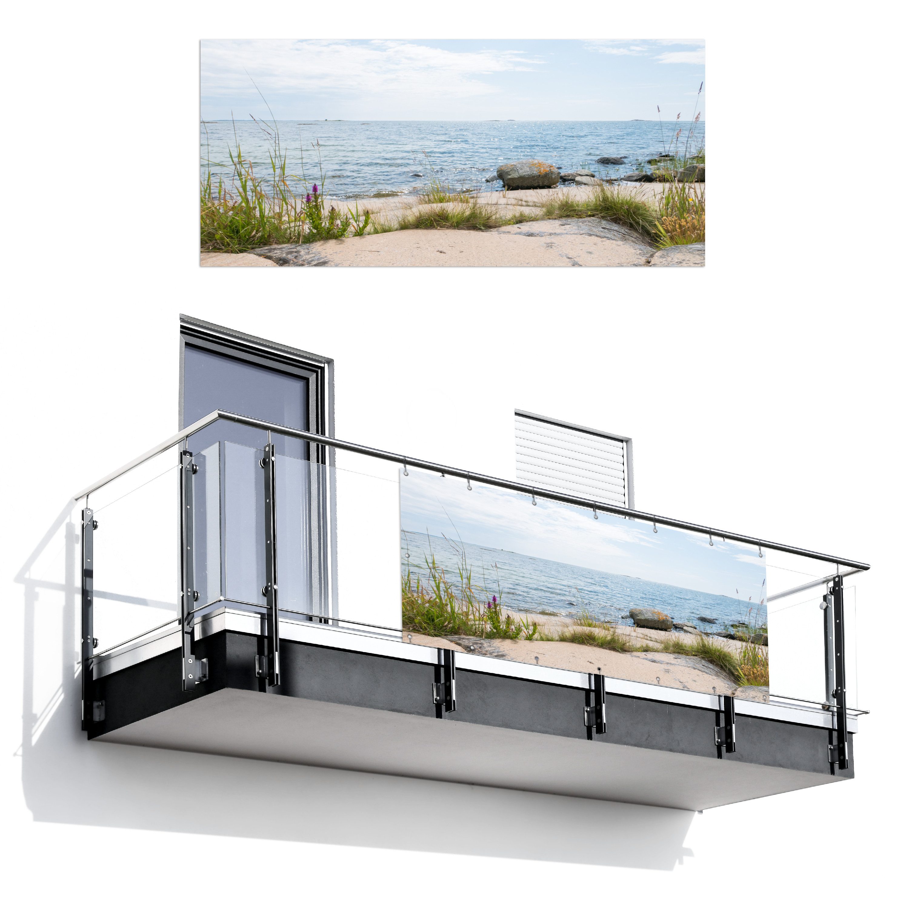 MuchoWow Balkonsichtschutz Strand - Meer - Kieselsteine (1-St) Balkon Sichtschutz 90x200, Windschutz für Zaun PVC, 200x90 cm