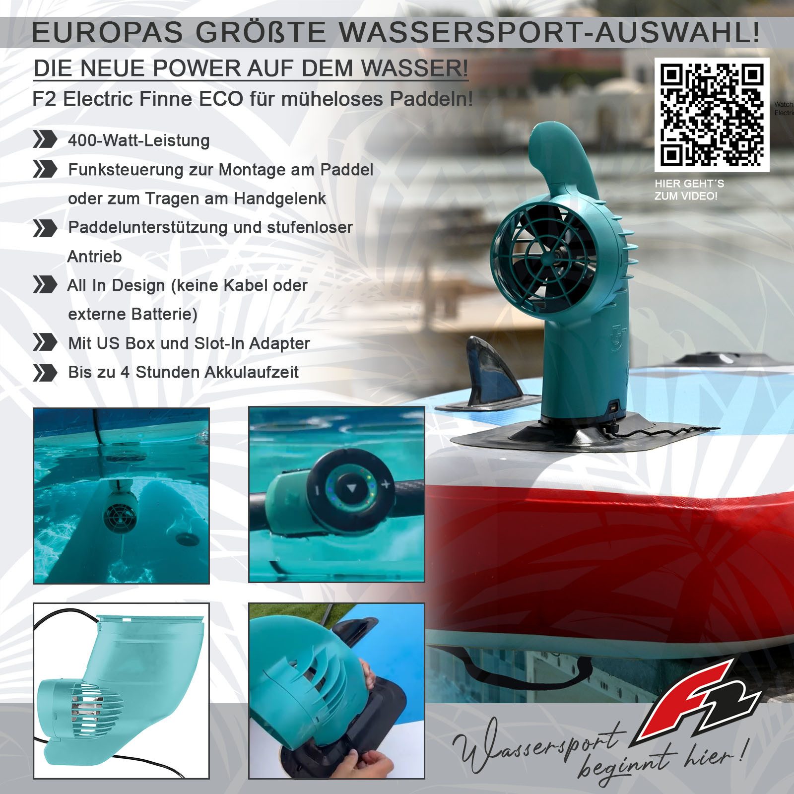 F2 SUP-Finne F2 Elektro Finne ELECTRIC FIN ECO SUP One Size Türkis 2024/2025