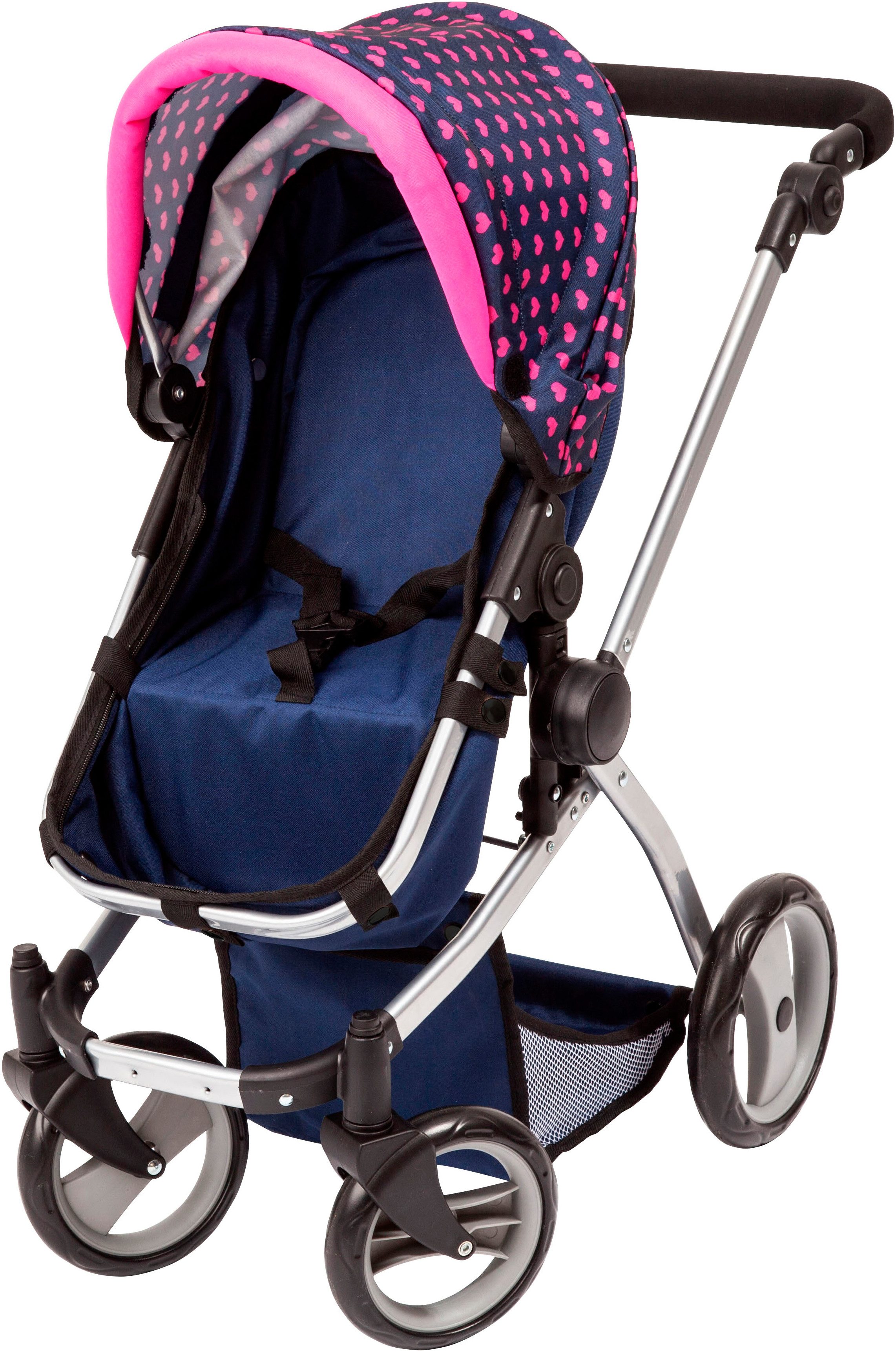 Bayer Puppenwagen Mega, blau, (Set), mit Reisebett, Schlafsack, Puppentrage, Wickeltasche und Zubehör