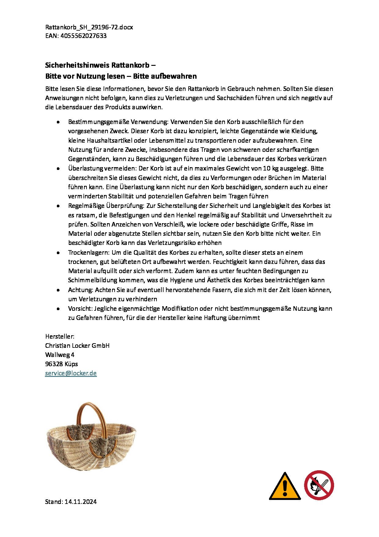 Kobolo Einkaufskorb Rattankorb natur mit braunem Seegras, 8 l – Bild 5 von 5