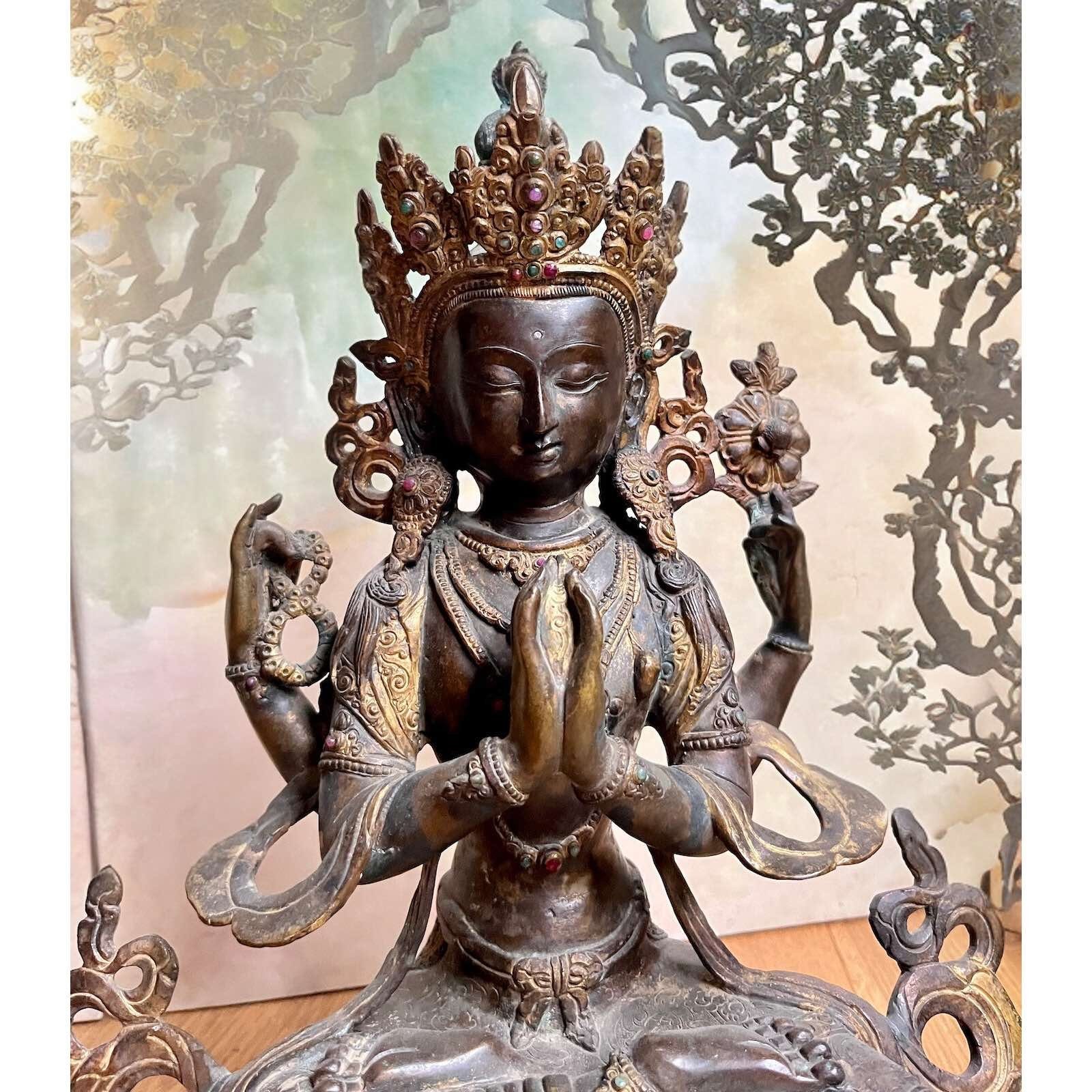 Figur vergoldet Avalokiteshvara Buddhafigur LifeStyle Tibet Bronze Asien Chenrezig