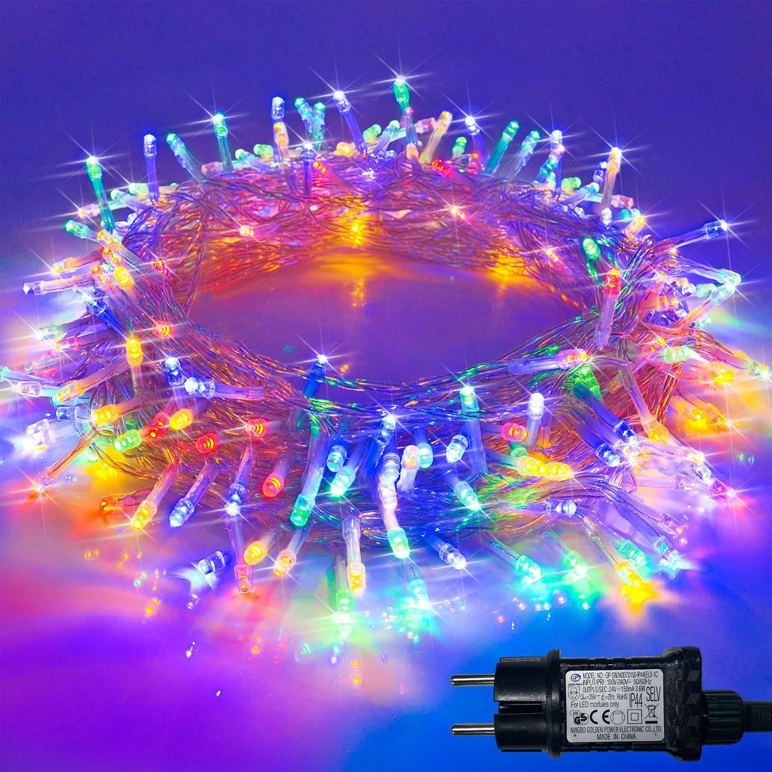 Rosnek LED-Lichterkette Niedervolt mit Timer, 8 Modi, Memory, 20-100 m, 6 W, 4 Lichtfarben, Memory, für Innen, Garten & Party