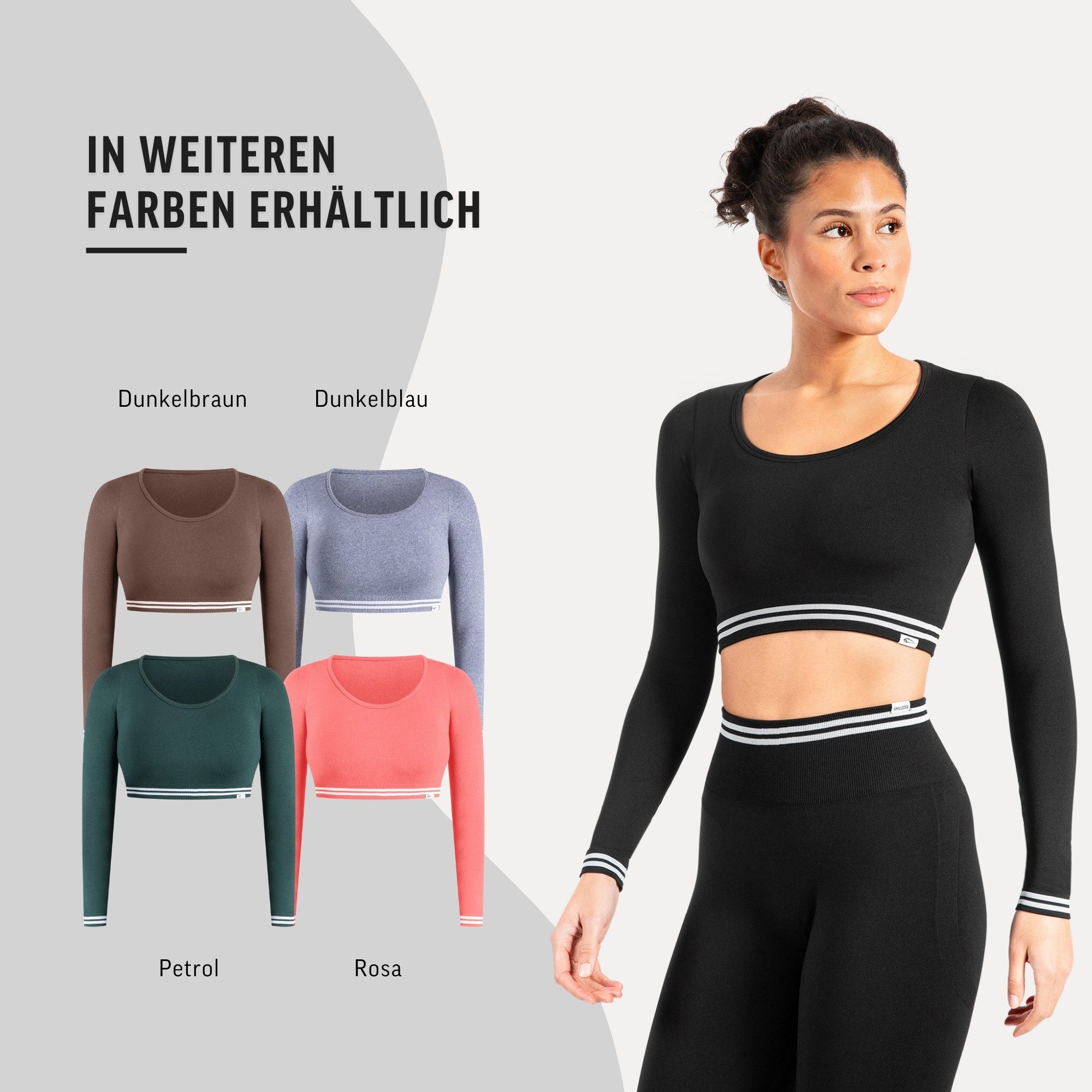 Smilodox Longsleeve Miriel, Oberteil figurbetonendes Crop Shirt Gym & Alltag Figurformend Elastisch Sicherer Halt mit Streifen an Bund und Ärmel