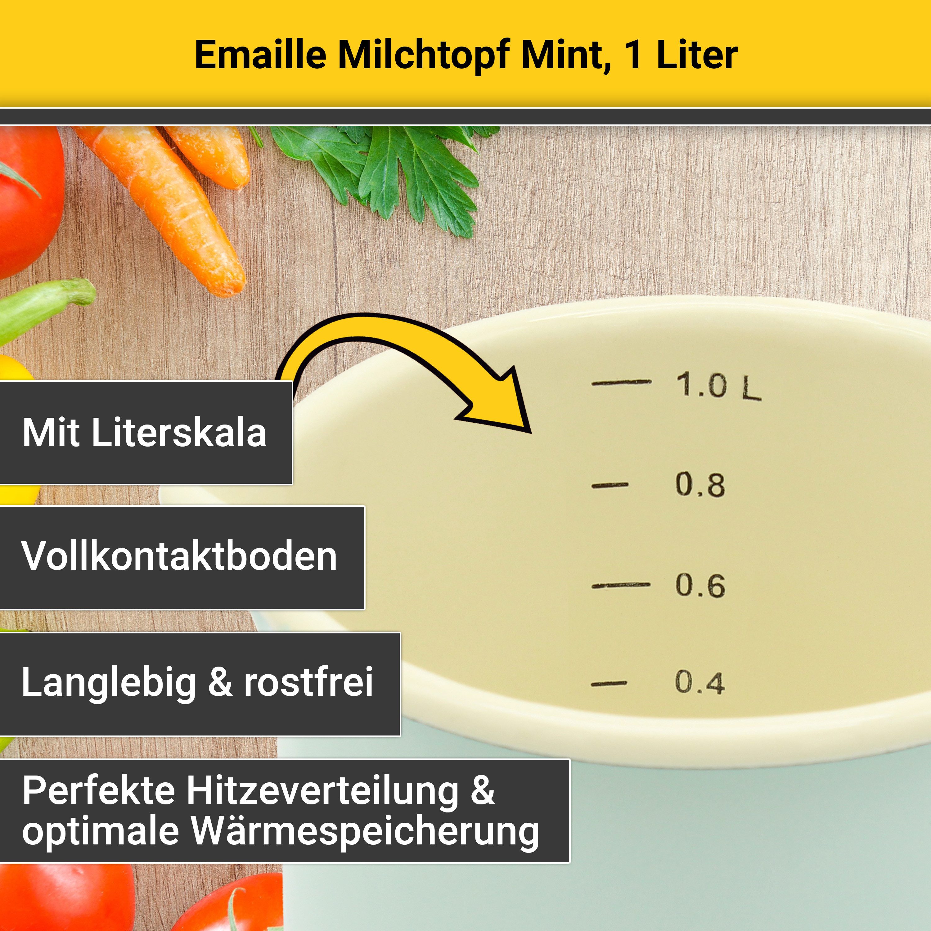 Krüger Milchtopf, Emaille (1-tlg), Literskala, 1 Liter, für Induktions-Kochfelder geeignet