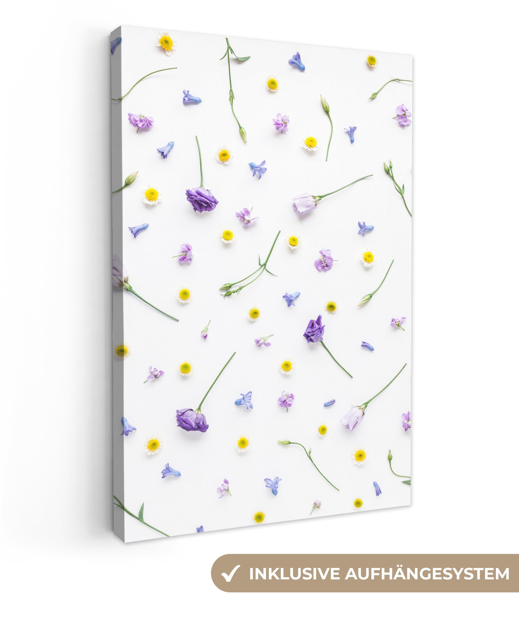 OneMillionCanvasses® Leinwandbild Blumen - Lila - Gelb, (1 St), Leinwandbild fertig bespannt inkl. Zackenaufhänger, Gemälde, 20x30 cm