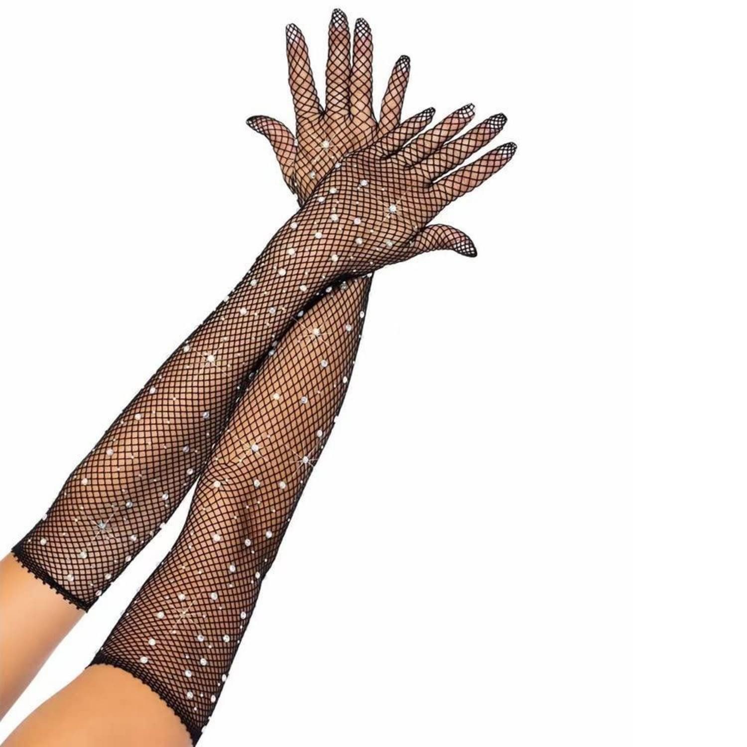 LuxusKollektion Kostüm Lange Strass Fischnetz Handschuhe 1920er