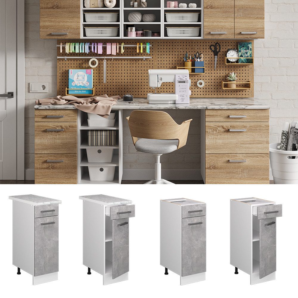 Vicco Schranksystem R-Line, Beton/Weiß, 30 cm günstig online kaufen