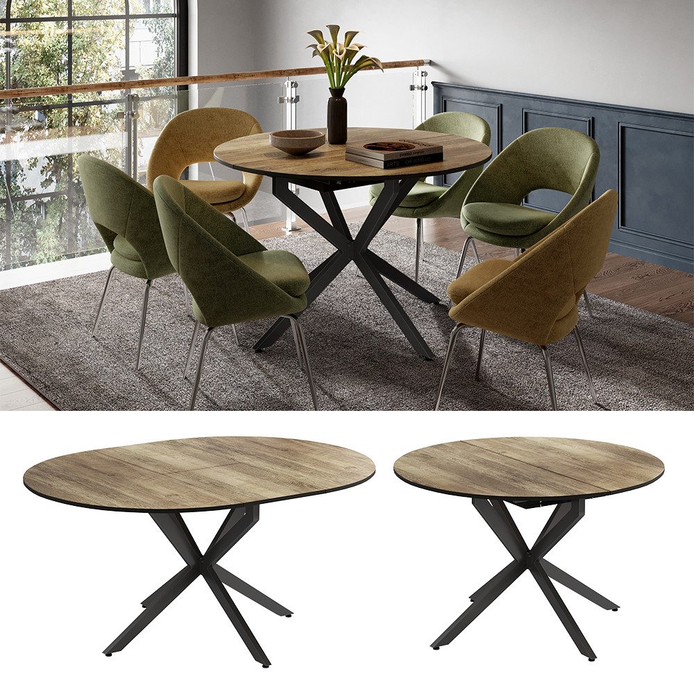 Vicco Esstisch Loyd, Schwarz/Eiche rustikal/Eiche rustikal, 120 x 76.5 cm a günstig online kaufen