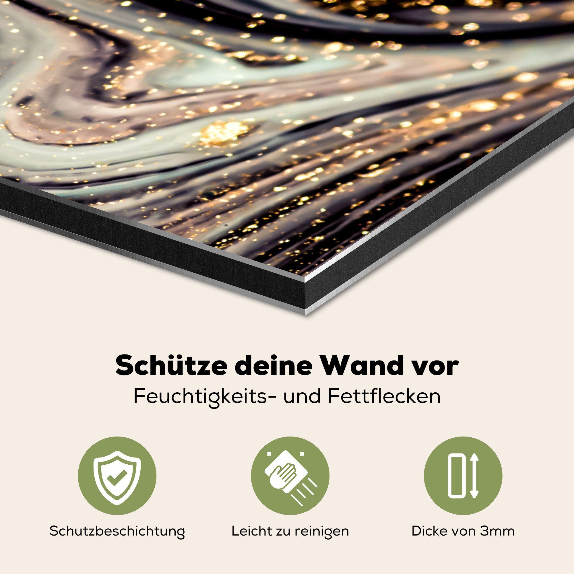 KitchenYeah Küchenrückwand Marmoroptik/print - Schwarz - Gold - Weiß - Glitter - Marmor, (1-tlg), Rückwand Küche, Wandschutz, Deko, 70x30 cm