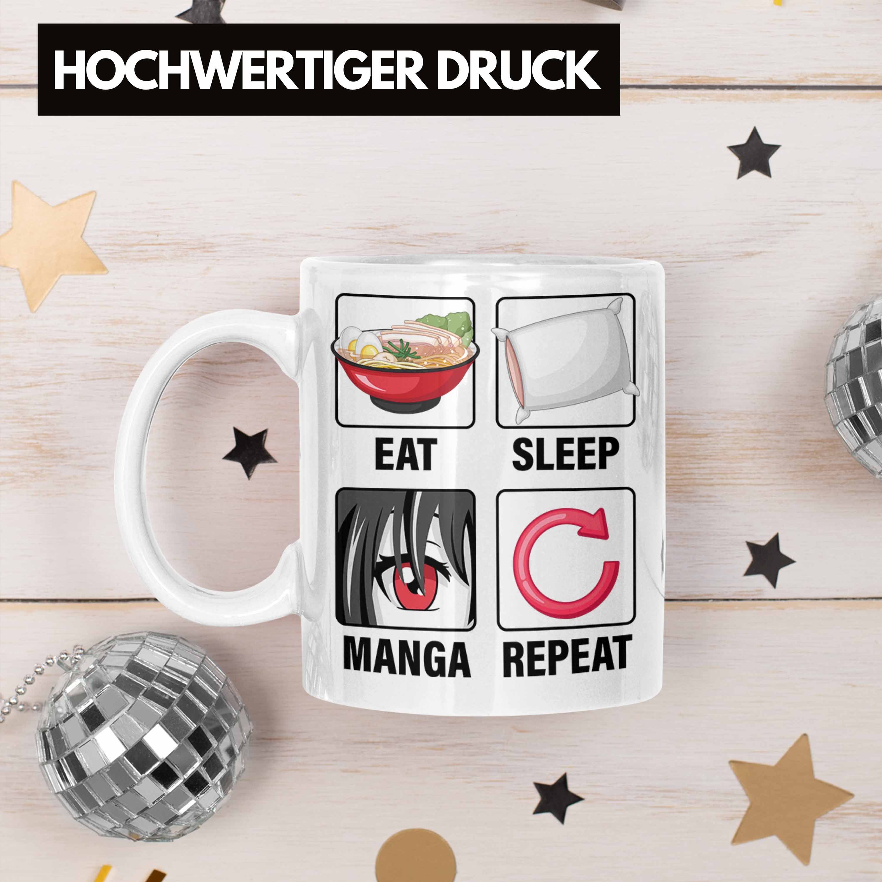 Manga Manga Eat Geschenk Trendation Tasse Sleep Repeat Tasse Geschenkidee Weiss Liebhaber