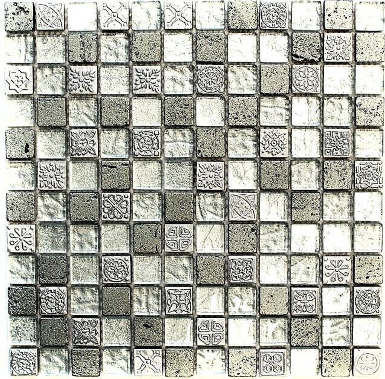 Mosani Mosaikfliesen Kunststein Rustikal Mosaikfliese Glasmosaik Resin silber grau