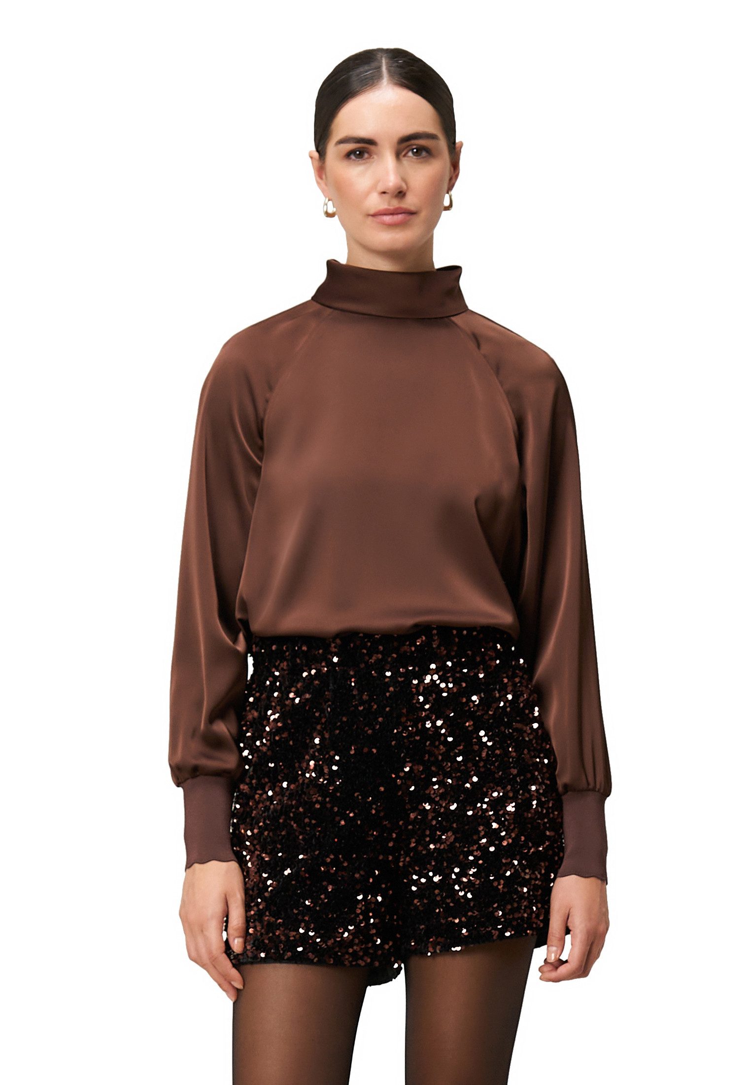 Zero Satinbluse Damen Satinbluse mit Stehkragen günstig online kaufen