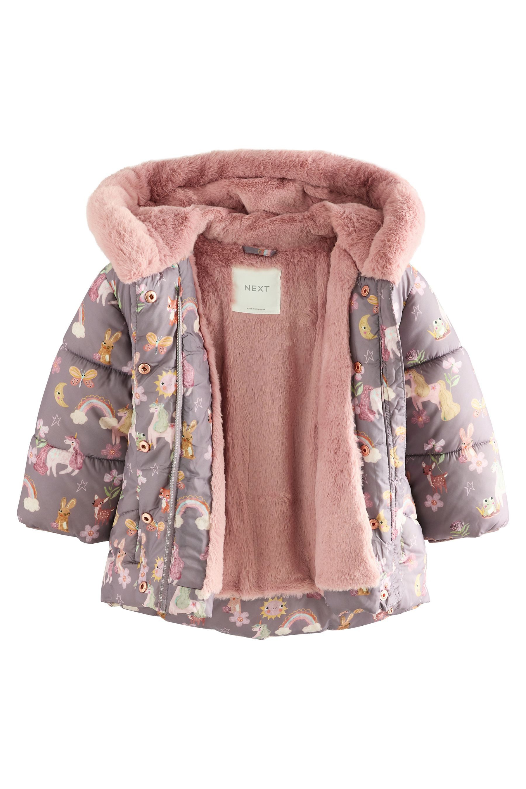 Next Fellimitatmantel Wasserabweisende Steppjacke, Besatz aus Kunstfell (1-tlg)