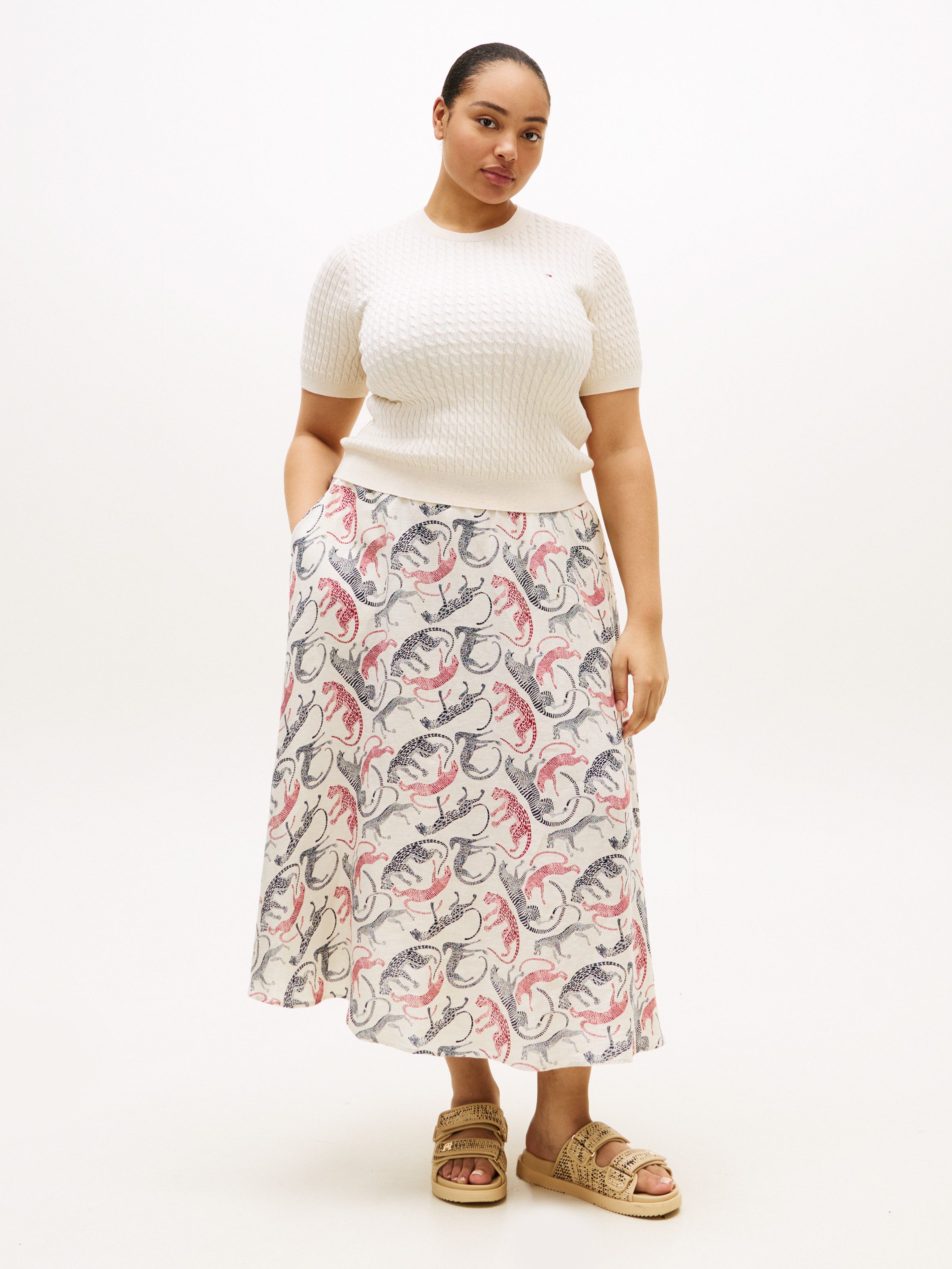 Tommy Hilfiger Curve A-Linien-Rock CRV ESS LINEN FLARE SKIRT in großen Größen, ausgestellte Form