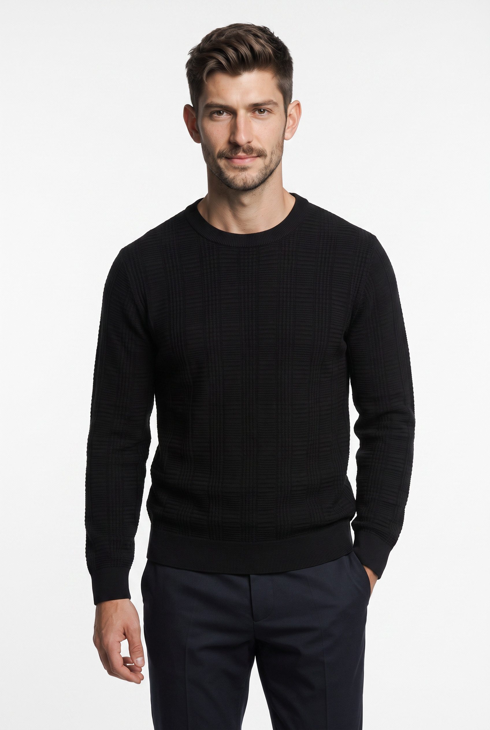 HUGO Strickpullover Simoh Rundhalsausschnitt, reine Baumwolle, Regular Fit