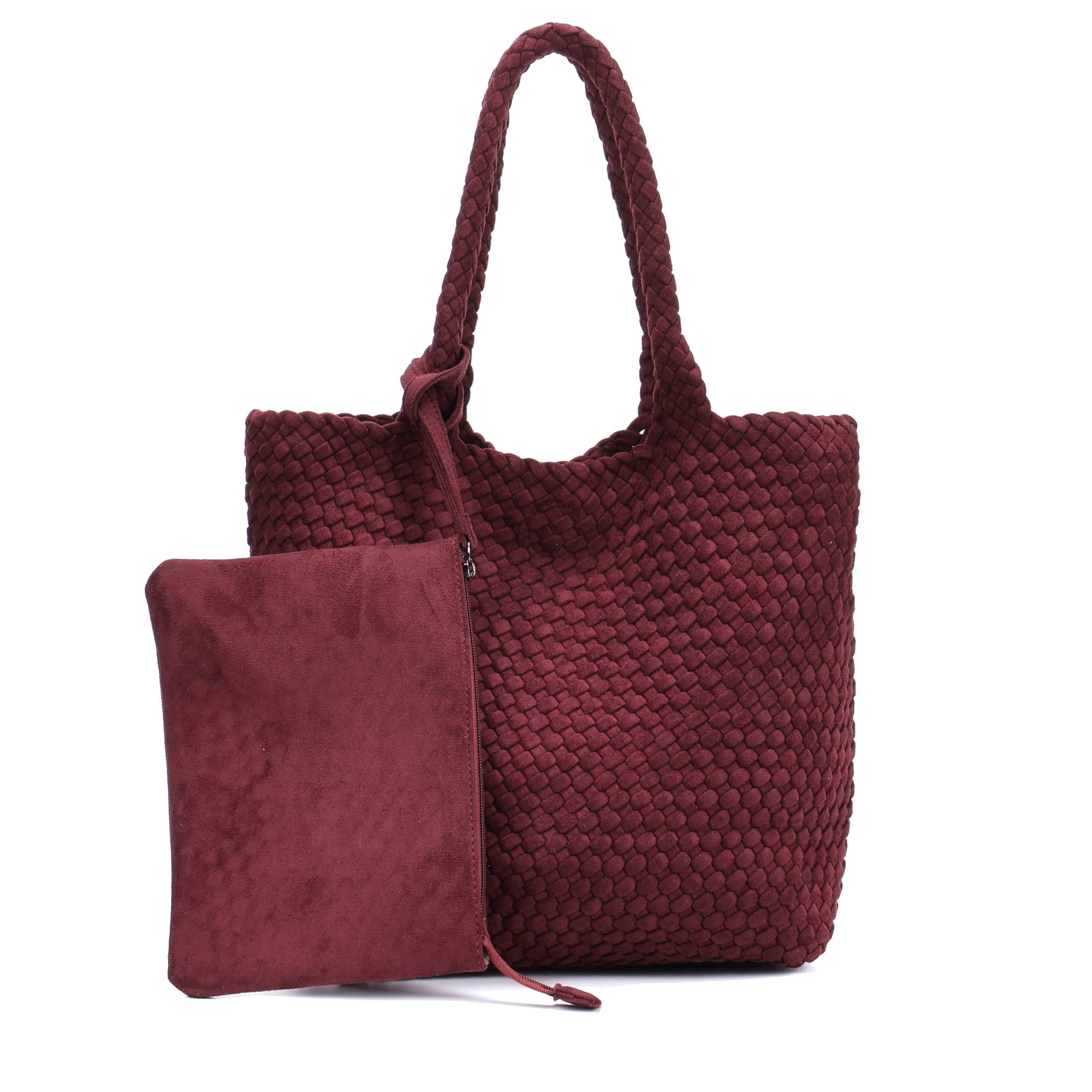 MIRROSI Shopper Damen Schultertasche Handgeflochten Wildleder-Optik (Schultertasche mit kleiner Zusatztasche, ca.36x14x31 cm), große Hobo Bag mit Innentasche