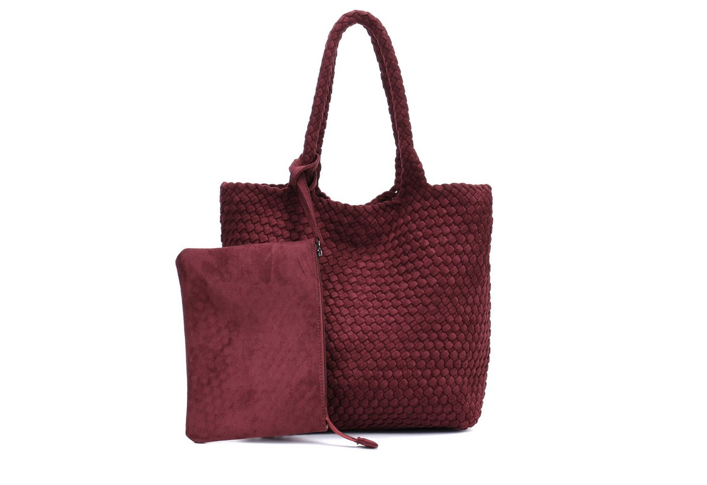MIRROSI Shopper Damen Schultertasche Handgeflochten Wildleder-Optik (Schultertasche mit kleiner Zusatztasche, ca.36x14x31 cm), große Hobo Bag mit Innentasche