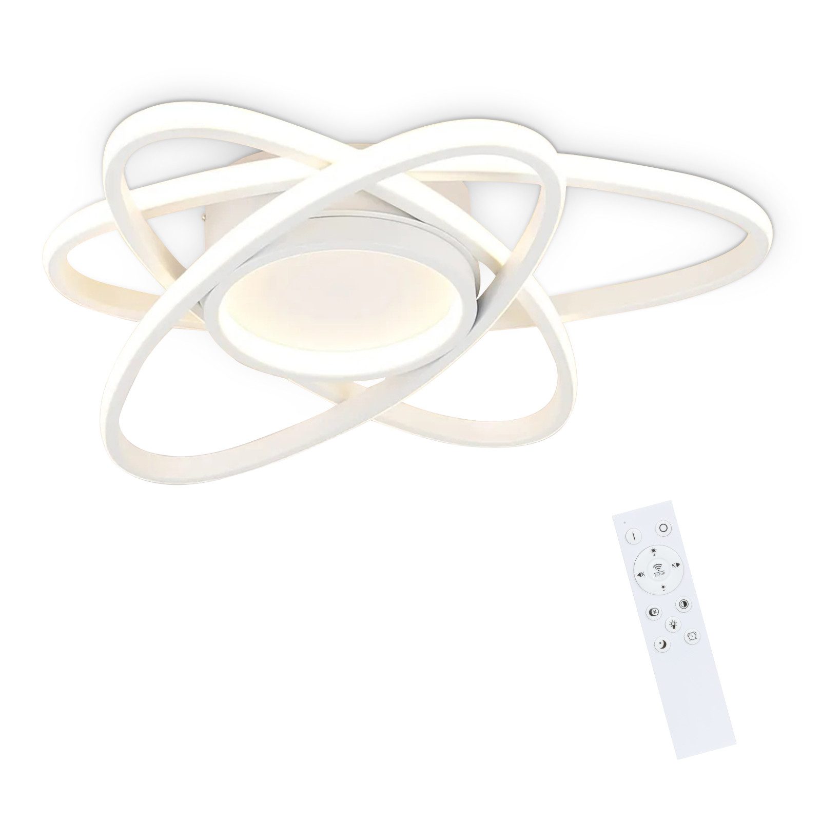 ZMH LED Deckenleuchte Whonzimmer Modern 3 Oval Deckenlampe 3000-6500K mit Fernbedienung, dimmbar, LED fest integriert, Tageslichtweiß, 77W, Weiß/Schwarz