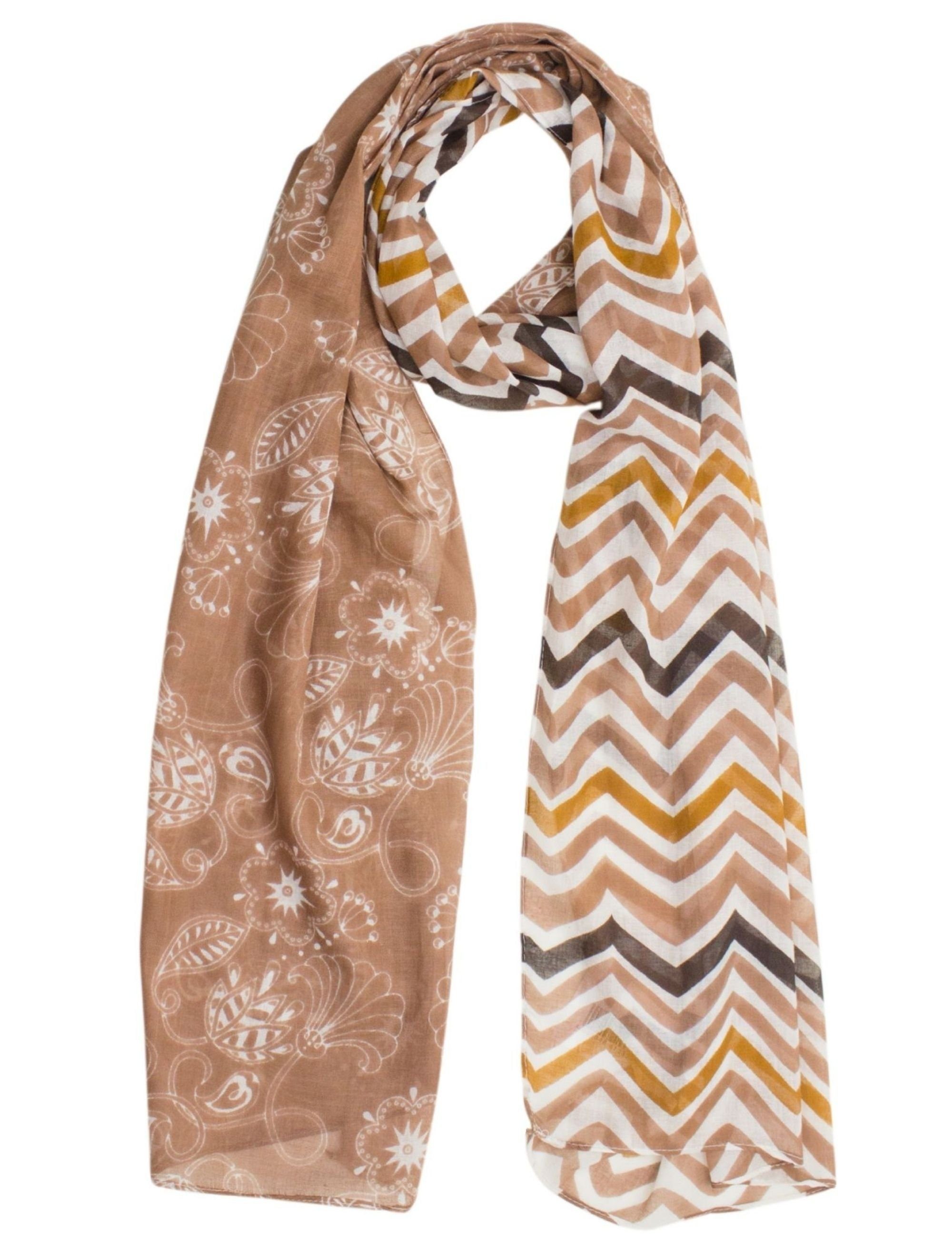 Sunsa Modeschal Damen Schal Tuch. Baumwolle Halstuch. Sommer Scarf als Geschenkideen für Frauen. Tuch mit Blumen Aufdruck & modern bohemian Design., Abstract Moderne Design braun