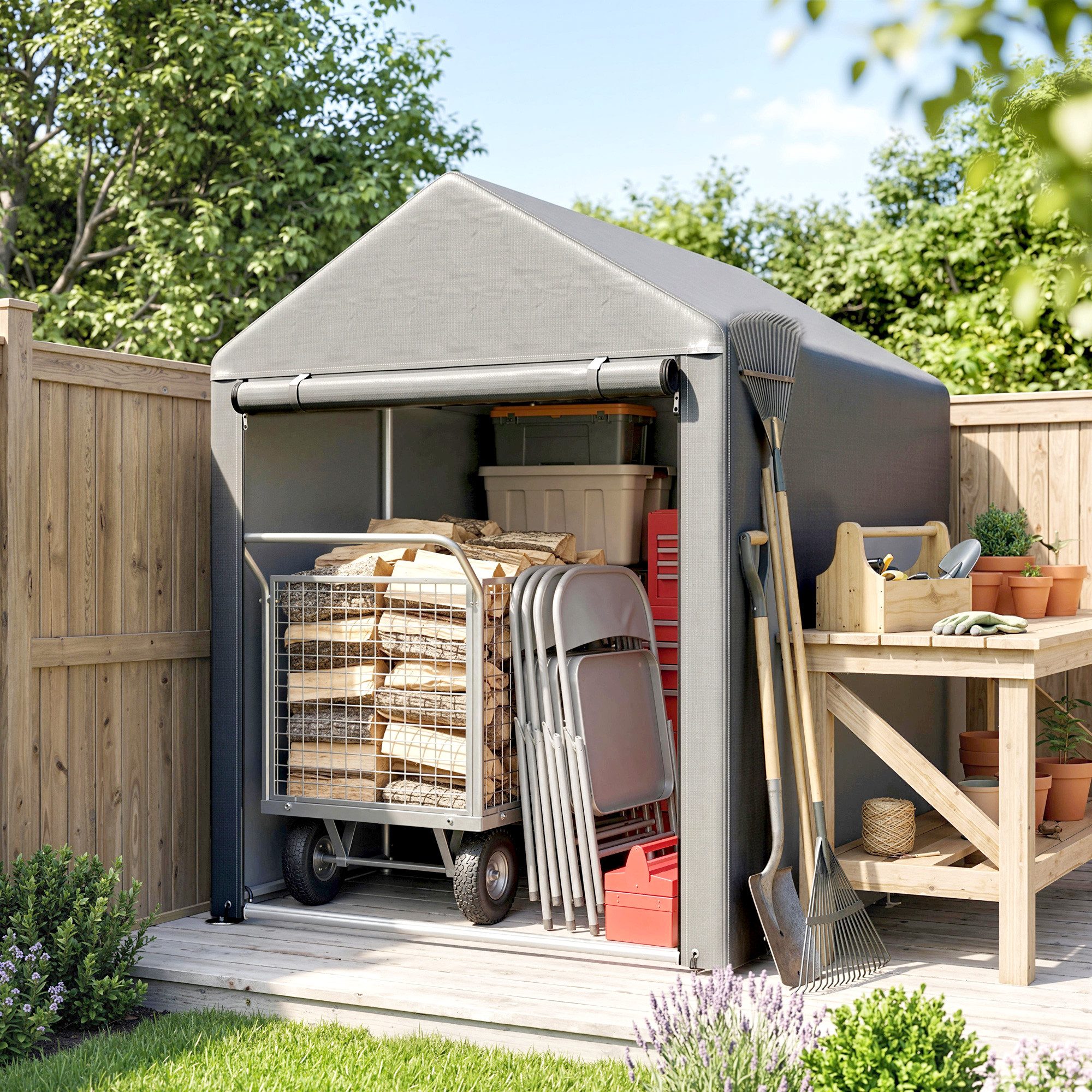 Outsunny Gerätezelt mit Tür Anti-Staub-Fahrradabdeckung, Personen: 1 (Zeltgarage, 1 tlg., Garagenzelt), für Außenbereich Terrasse, 120x179x165cm, Hellgrau