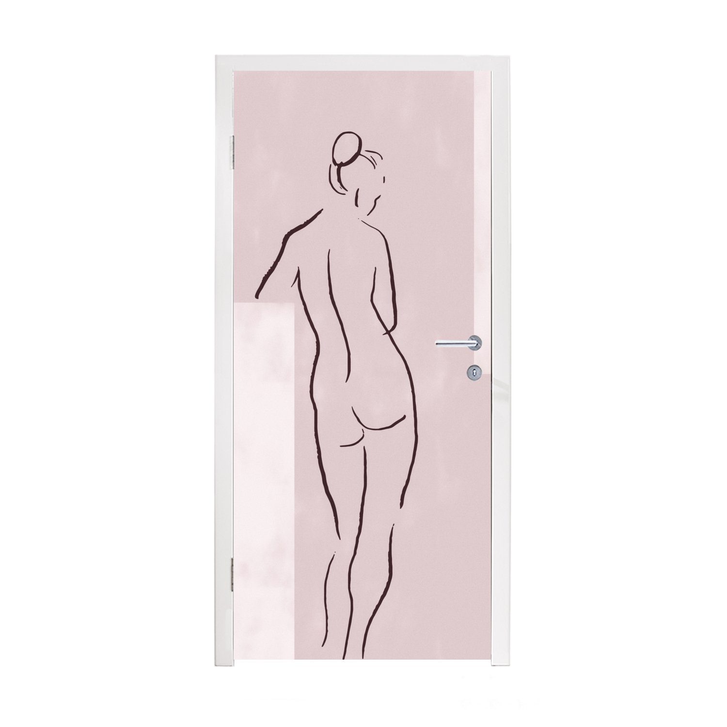 Strichzeichnung Tür, Fototapete für Körper Matt, Türaufkleber, - Türtapete cm 75x205 Frau bedruckt, (1 Pastell, - St), MuchoWow -