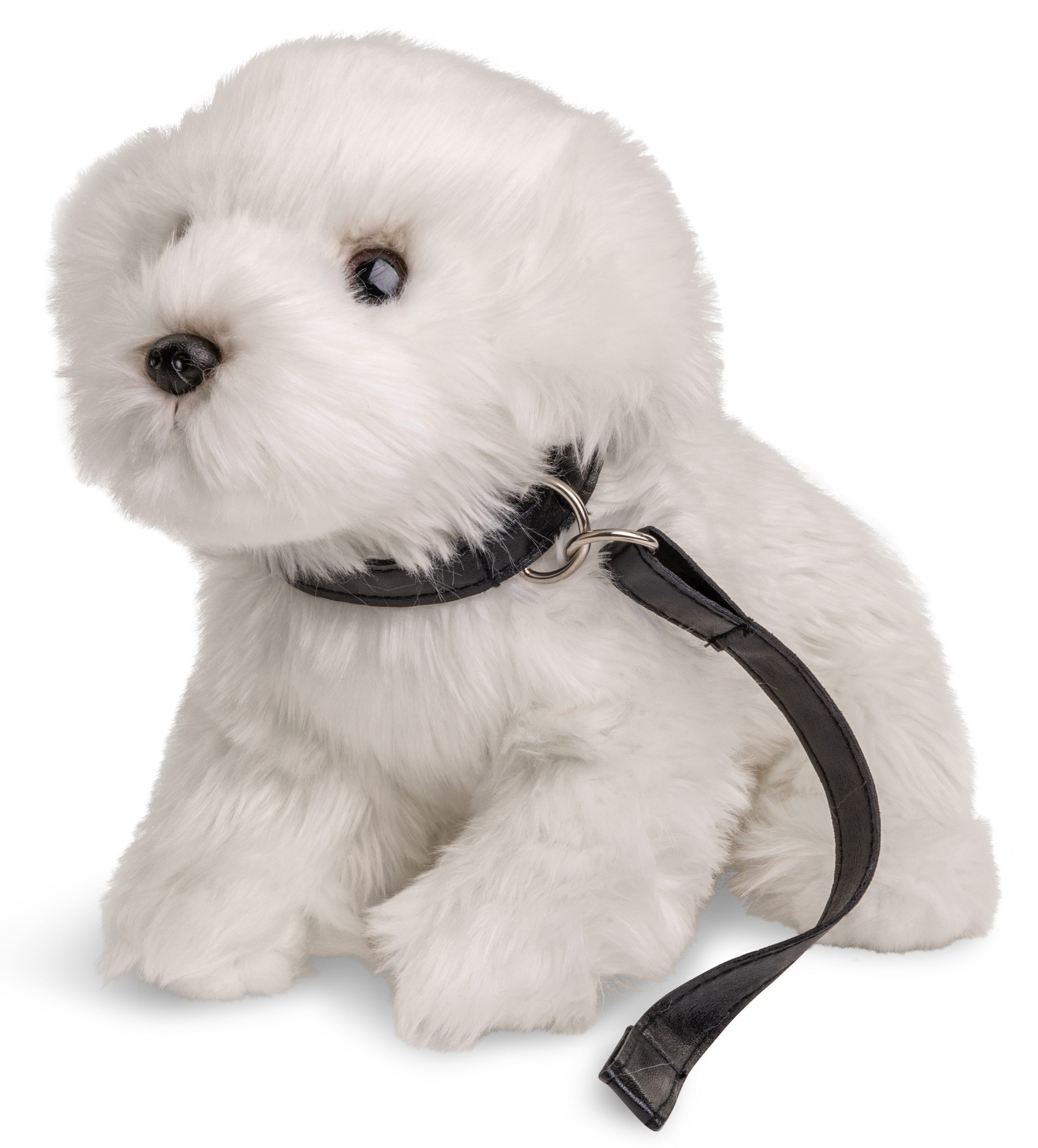 Uni-Toys Kuscheltier Malteser mit Leine - 26 cm (Länge) - Plüsch-Hund - Plüschtier, zu 100 % recyceltes Füllmaterial