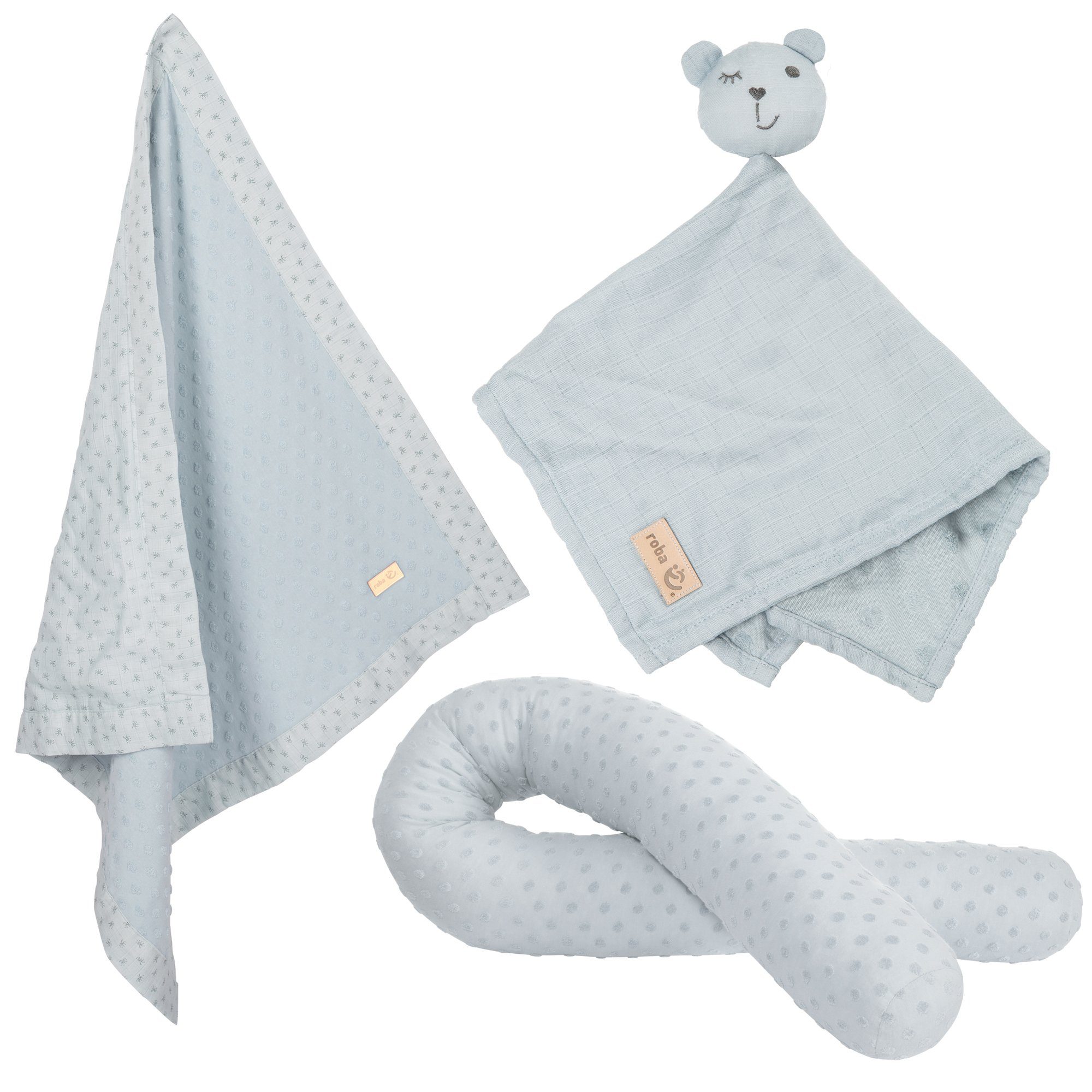 roba® Neugeborenen-Geschenkset Lil & hellblau/sky Bettschlange, Planet Babydecke Schmusetuch