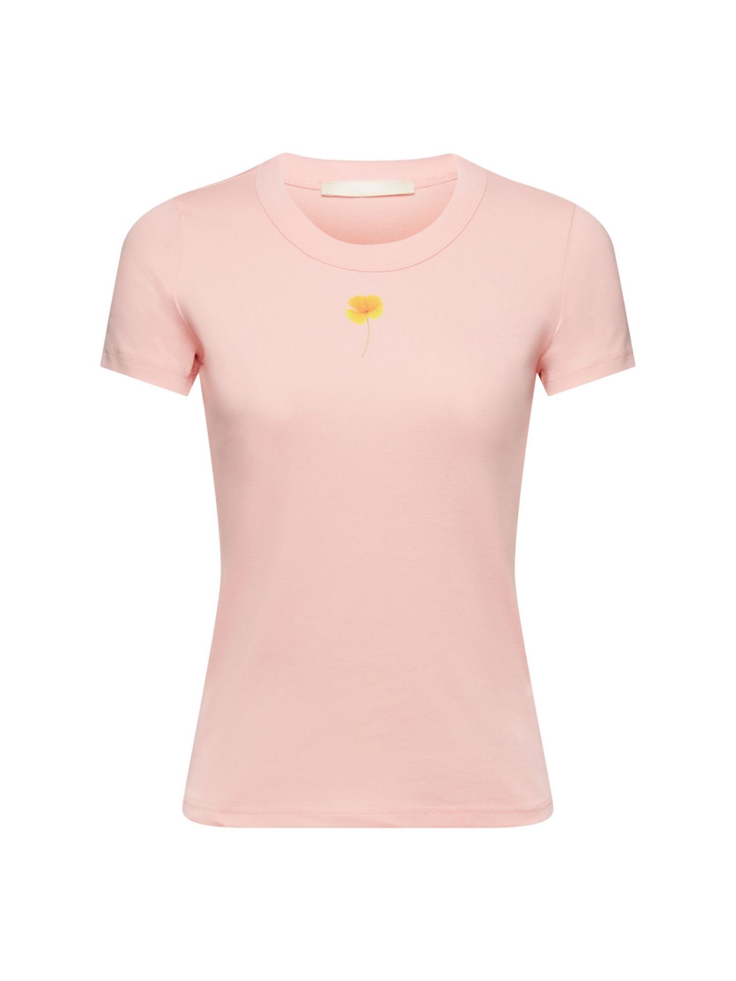 edc by Esprit T-Shirt T-Shirt mit floralem Print auf der Brust (1-tlg) PINK