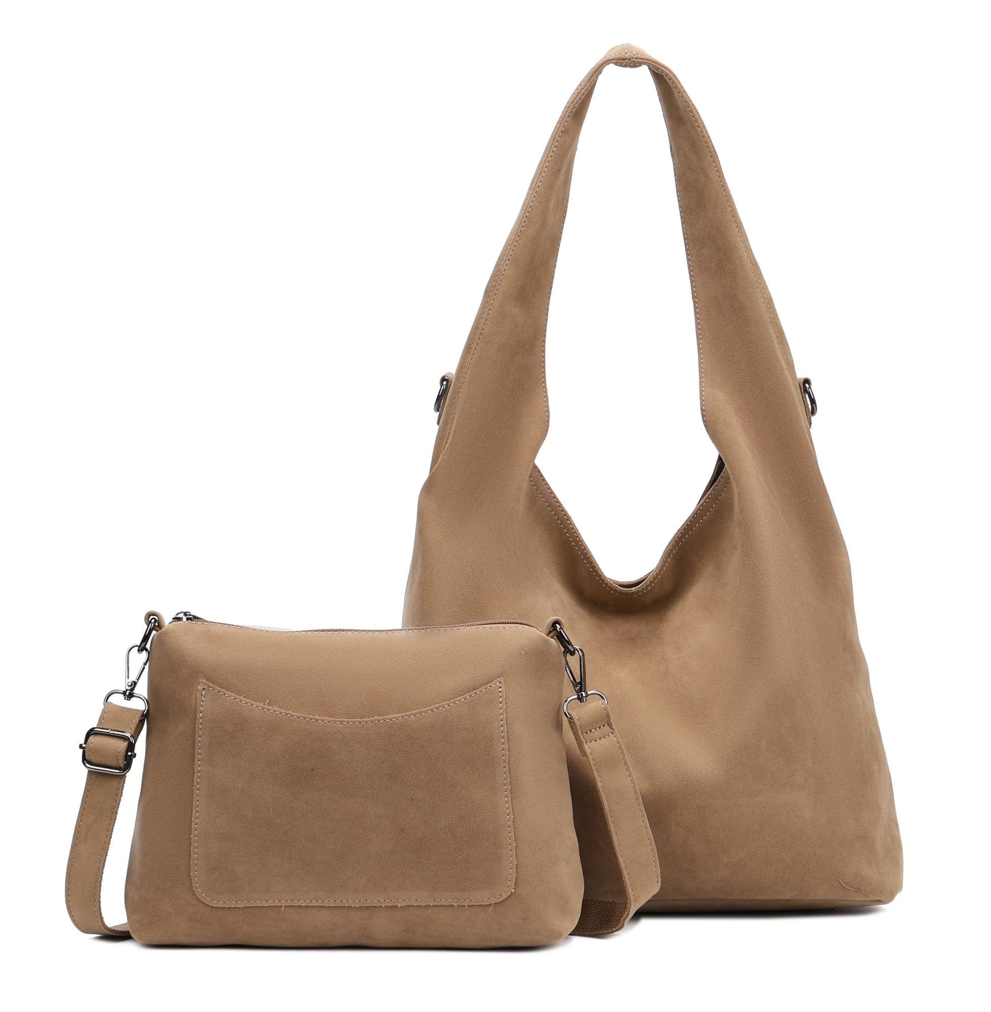 Schultertasche Damen Tasche Set 2in1 Shopper Handtasche Crossbody Velours CrossOver