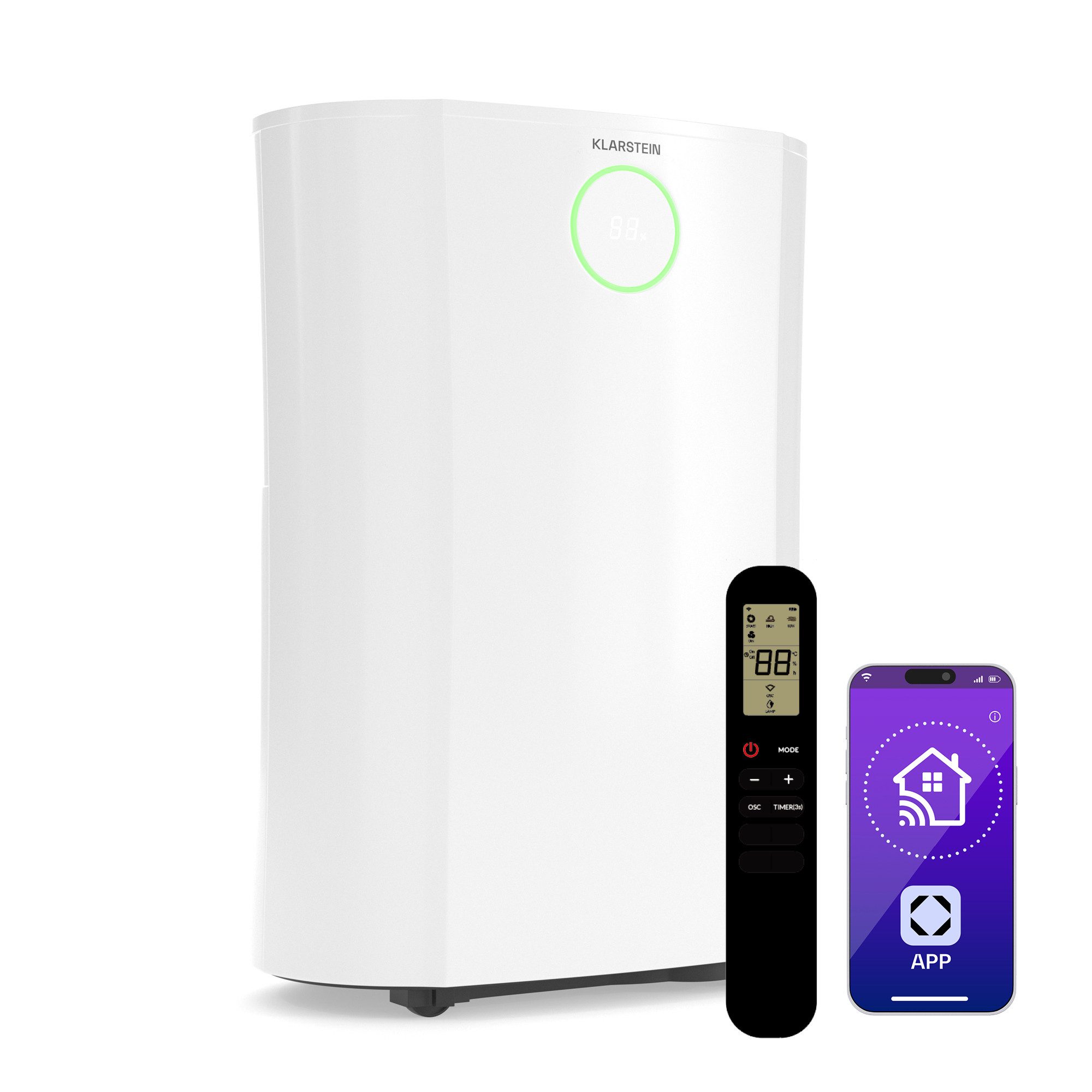 Klarstein Luftentfeuchter DryFy Pro Connect 16, elektrisch Luftentfeuchter Ventilator 16 l/d 2,5 L Wasser Tank