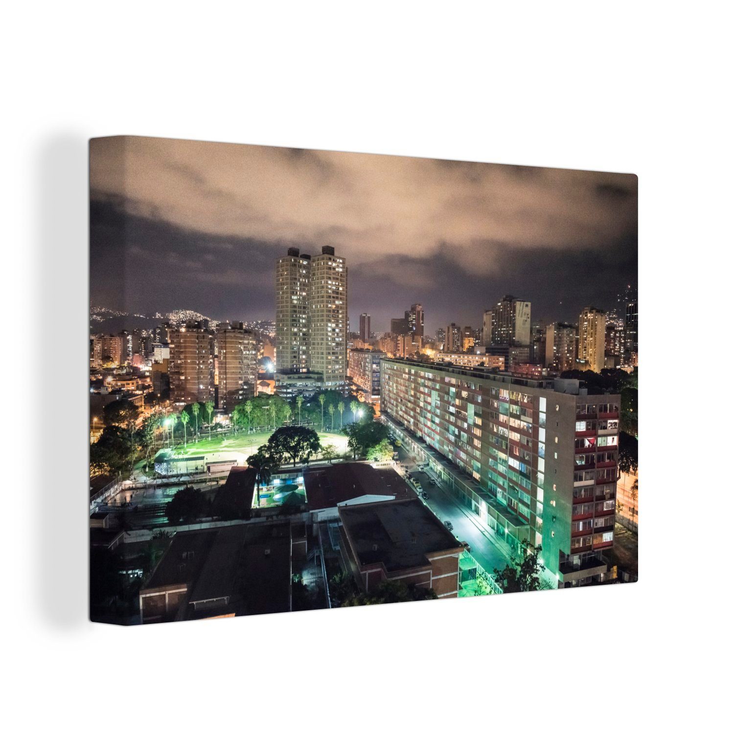 Leinwandbilder, Wandbild Skyline Caracas Aufhängefertig, (1 OneMillionCanvasses® St), Nächtliche Wanddeko, Leinwandbild Venezuela, 30x20 cm