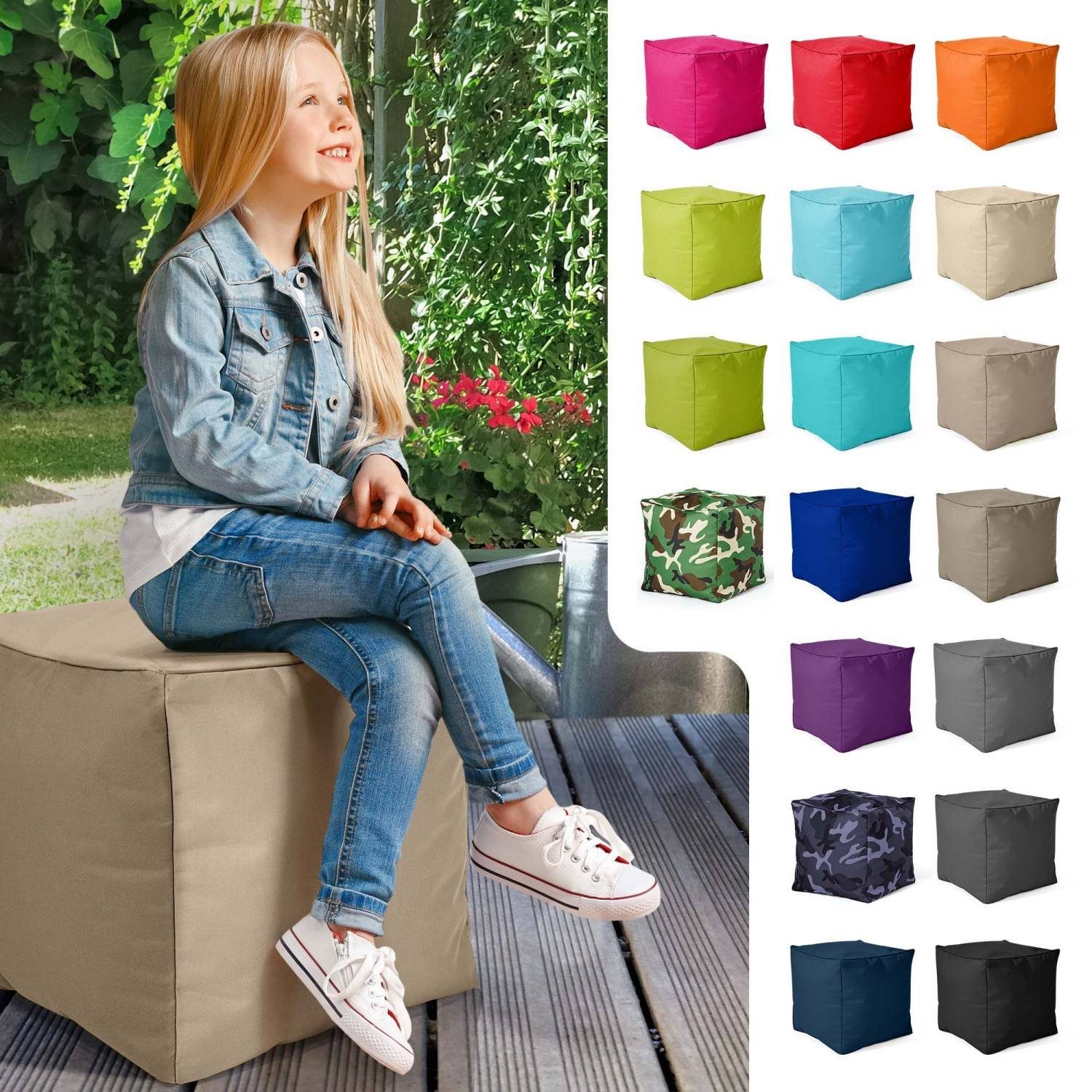 Erwachsene Sitzsäcke), Füllung, und für Bean Sitzkissen Sitz-Pouf Sitzhocker Fußhocker - 40x40x40cm Bodenkissen Sitzsack Green EPS-Perlen Kinder Hellgrau Cube mit (Hocker für Fußkissen