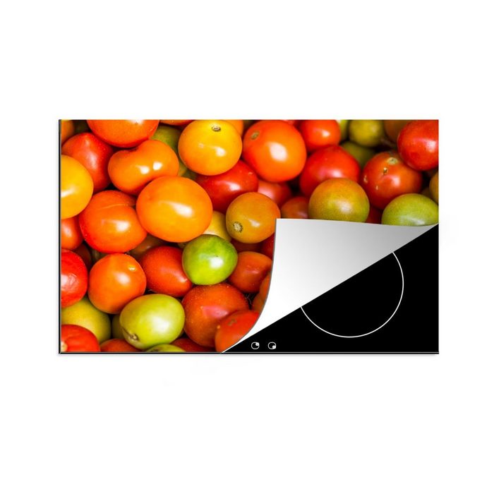 MuchoWow Herdblende-/Abdeckplatte Ein Bündel kleiner Tomaten in verschiedenen Farben Vinyl (1 tlg) induktionskochfeld Schutz für die küche Ceranfeldabdeckung