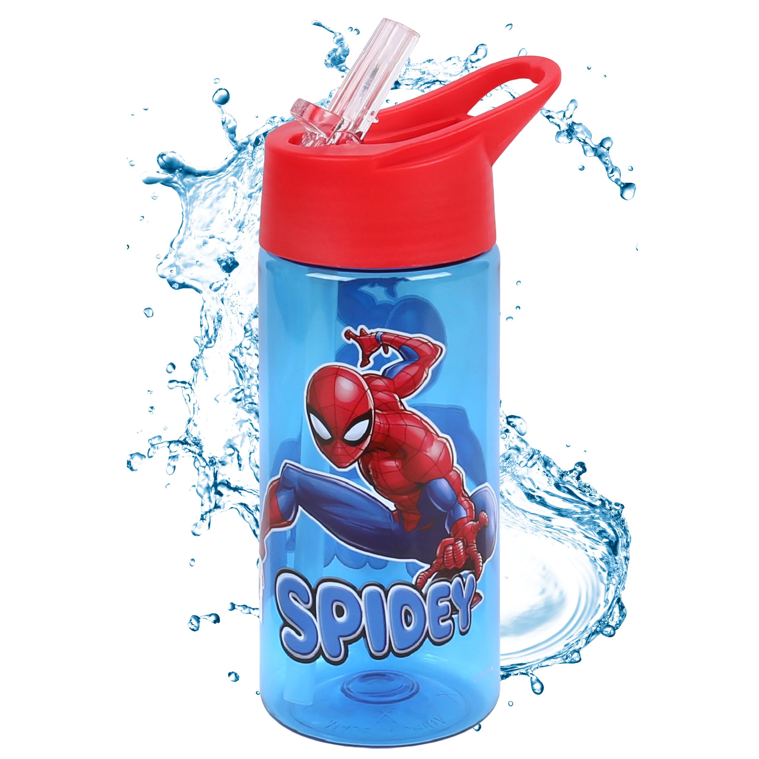 MARVEL Trinkflasche Marvel Spider-Man Trinkflasche mit Strohhalm, transparent, 420 ml