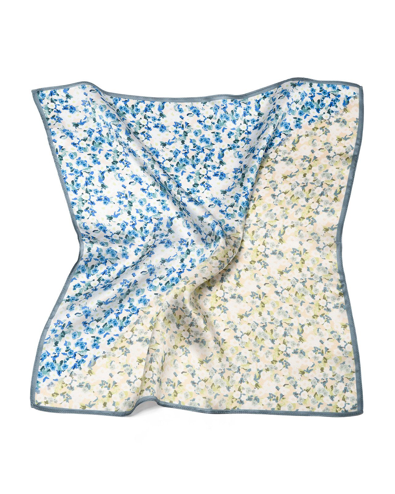 MayTree Seidentuch quadratisch, Millefleur 53x53 cm, blau, grau, Nickituch, Bandana-Schal, (Stück), 100% Seide