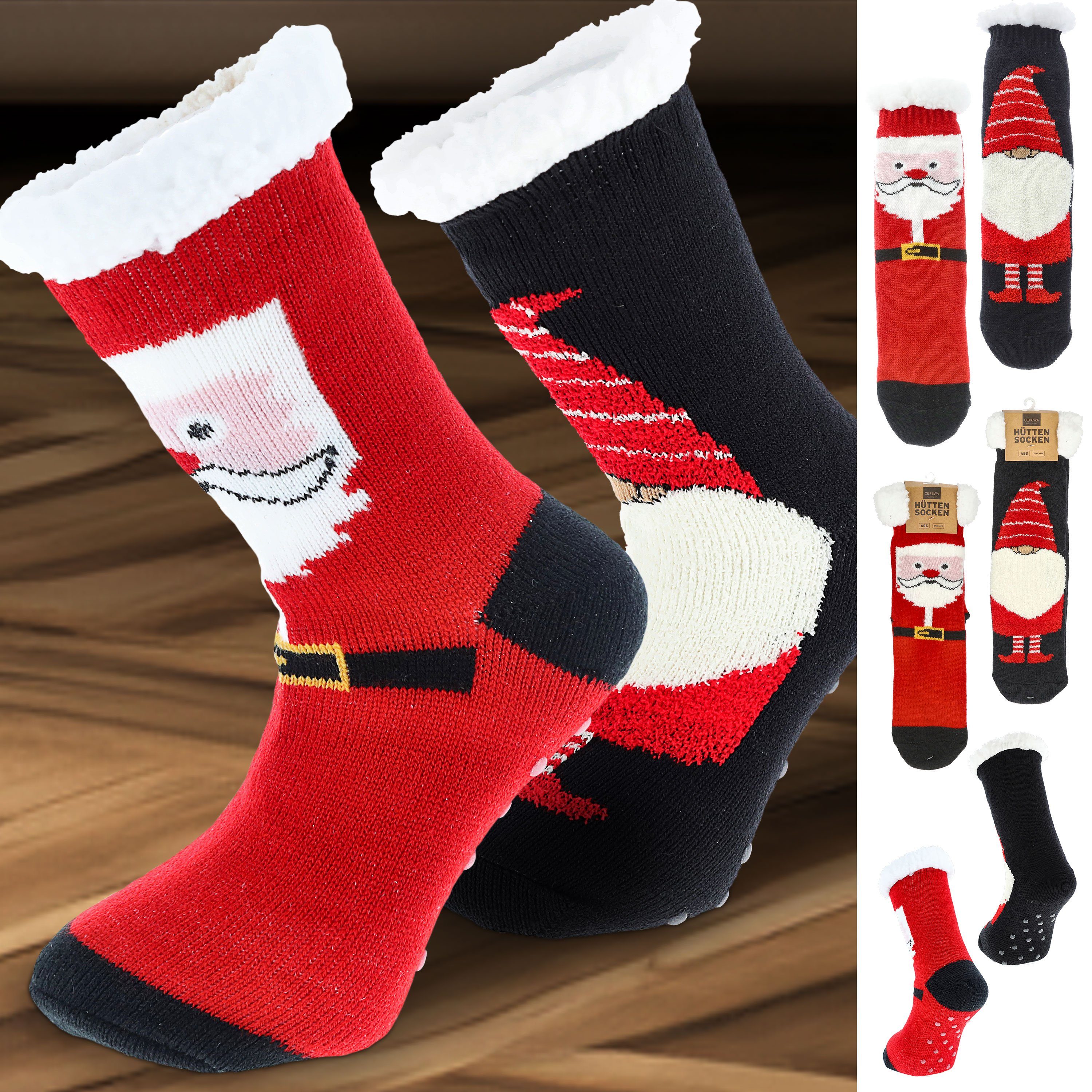 CEPEWA Haussocken Hüttensocken 2er Pack XMas ABS Sohle Polyacryl Polyester onesize