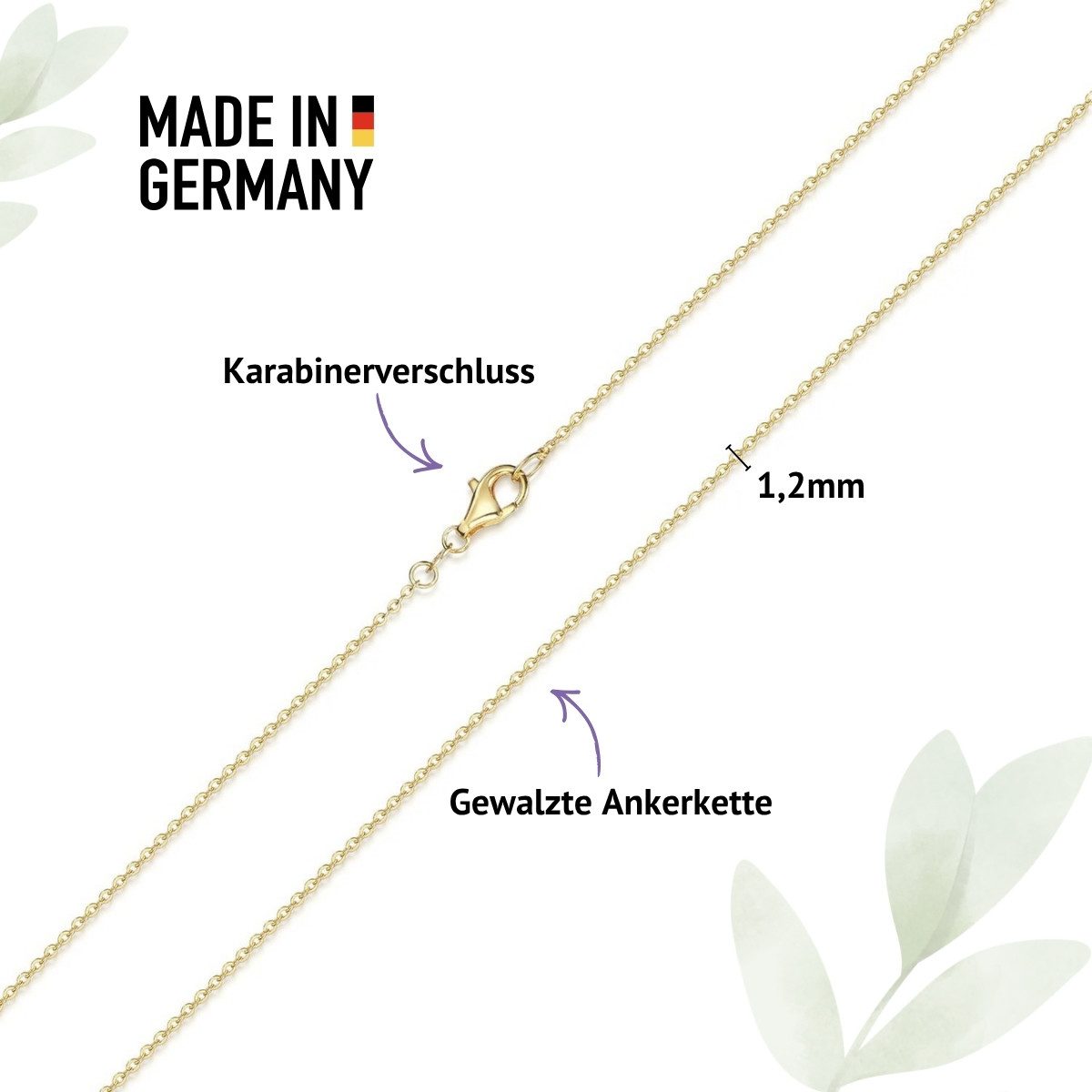 Materia Gliederkette Damen Gold Ankerkette Fein 1mm K61, Sterlingsilber, vergoldet – Bild 4 von 5