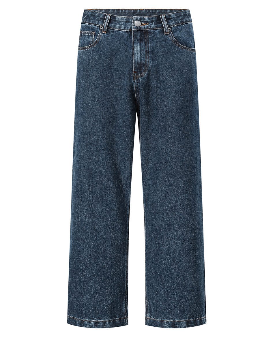 YOUTHUP Loose-fit-Jeans klassischer Stil, lockere Beinform, bequem Baumwolle, mit 5 Taschen modischer verwaschener Used‑Look