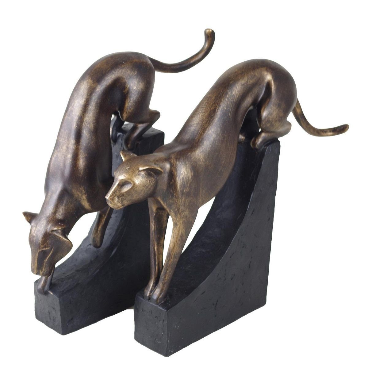 Stück 2 Dekofiguren Skulpturen Designobjekt Panther Dekoobjekt Casablanca Polystone, schwarz-bronze