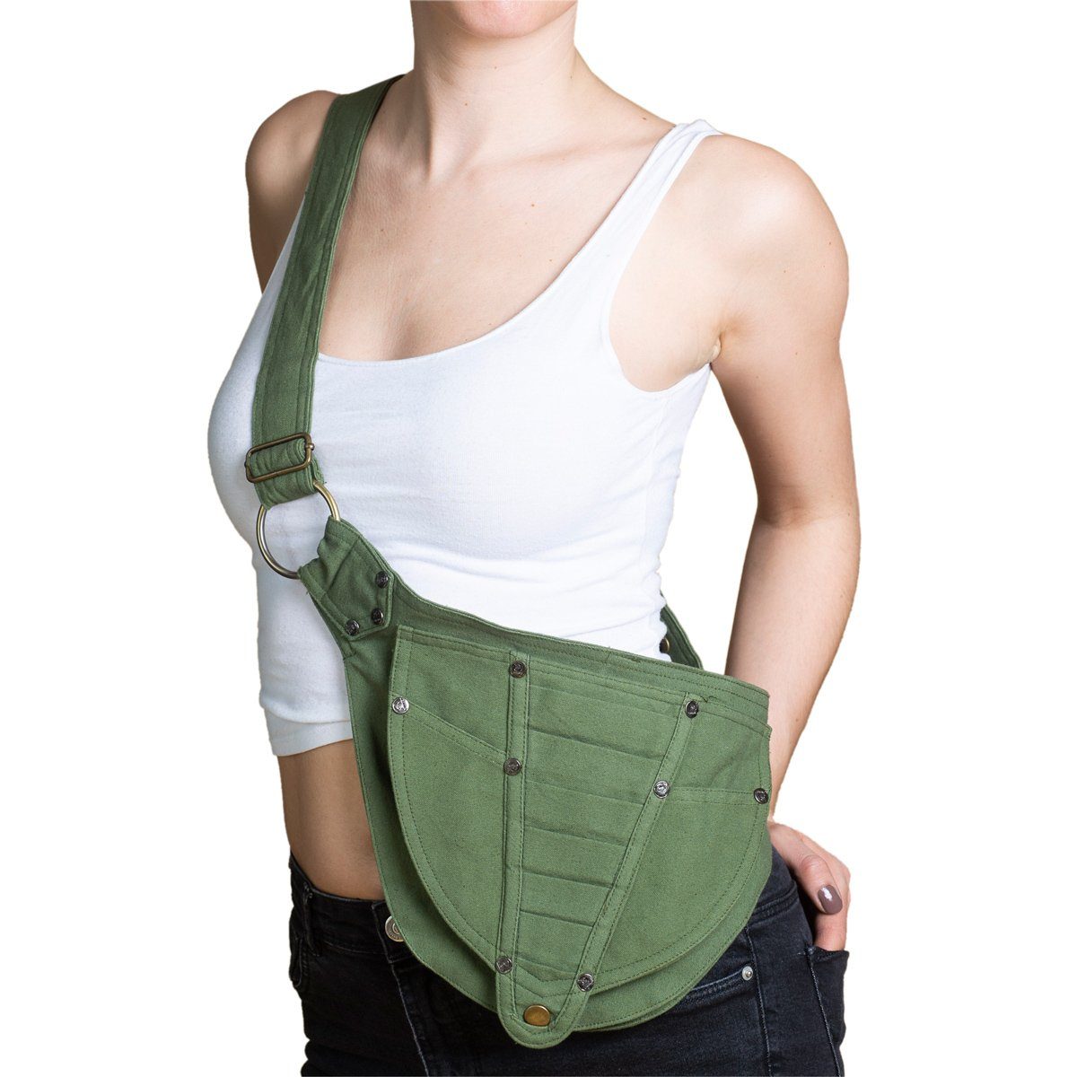 oder Bauchtasche kleine tragen lässt 2 sich Geräumige mit aus Grün als PANASIAM Innentaschen Hüfttasche, Umhängetasche fester Bauchtasche Gürteltasche Baumwolle