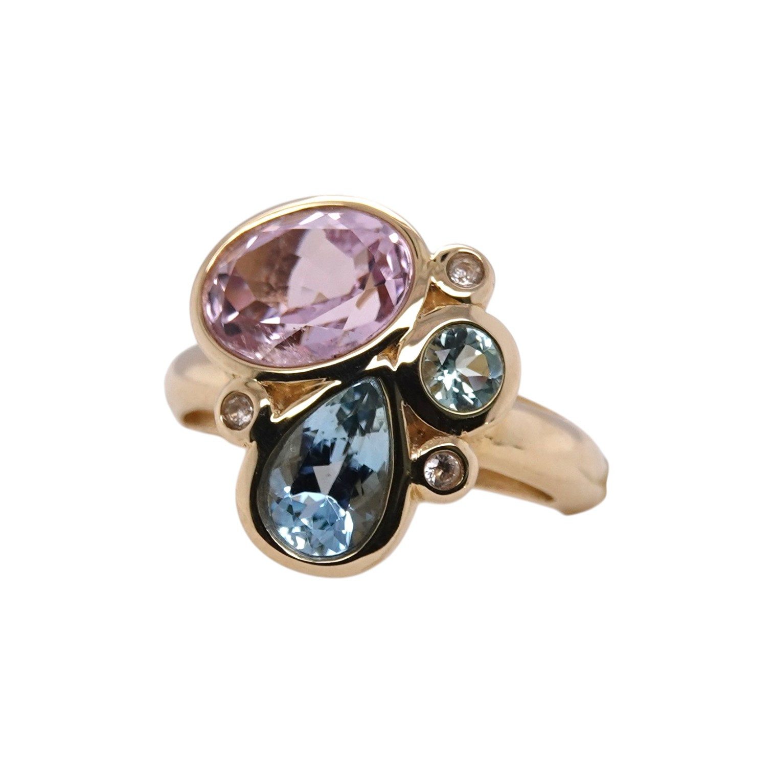 Sogni d'oro Goldring mit Paraiba-Turmalin, Santa Maria Aquamarin, Kunzit und Zirkonen, Gelbgold 585