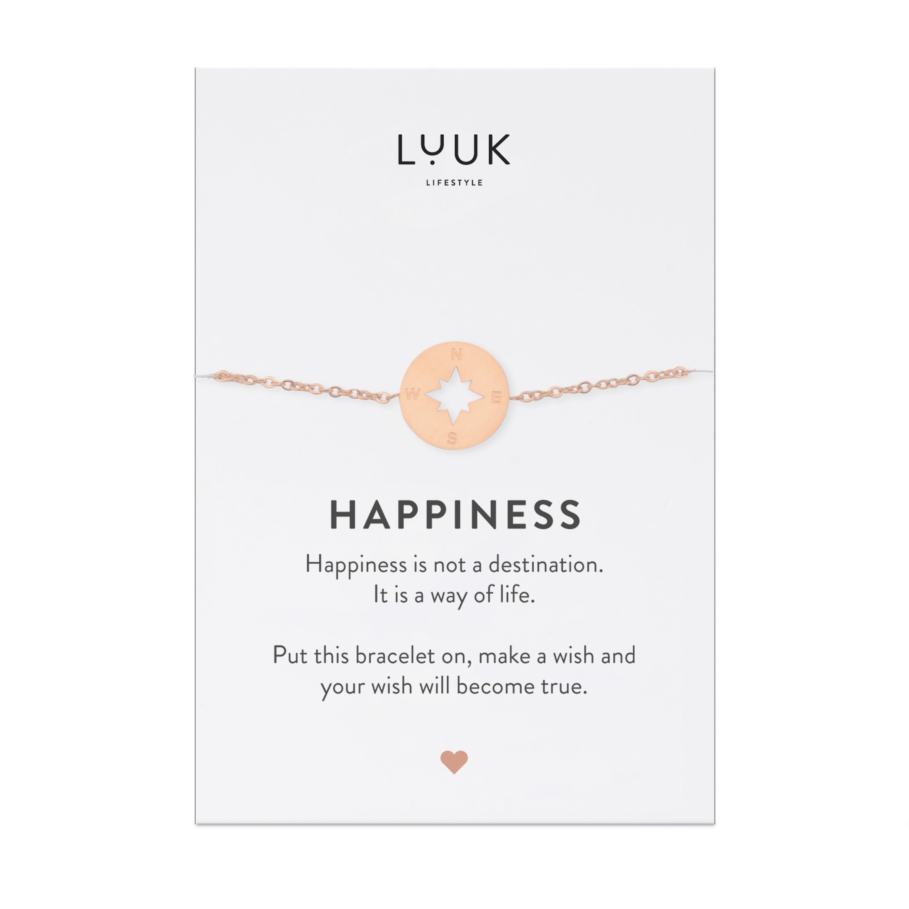 LUUK LIFESTYLE Edelstahlarmband Kompass, mit Happiness Spruchkarte. Reduzierter Preis € 21,99. Unverbindliche Preisempfehlung € 27,99