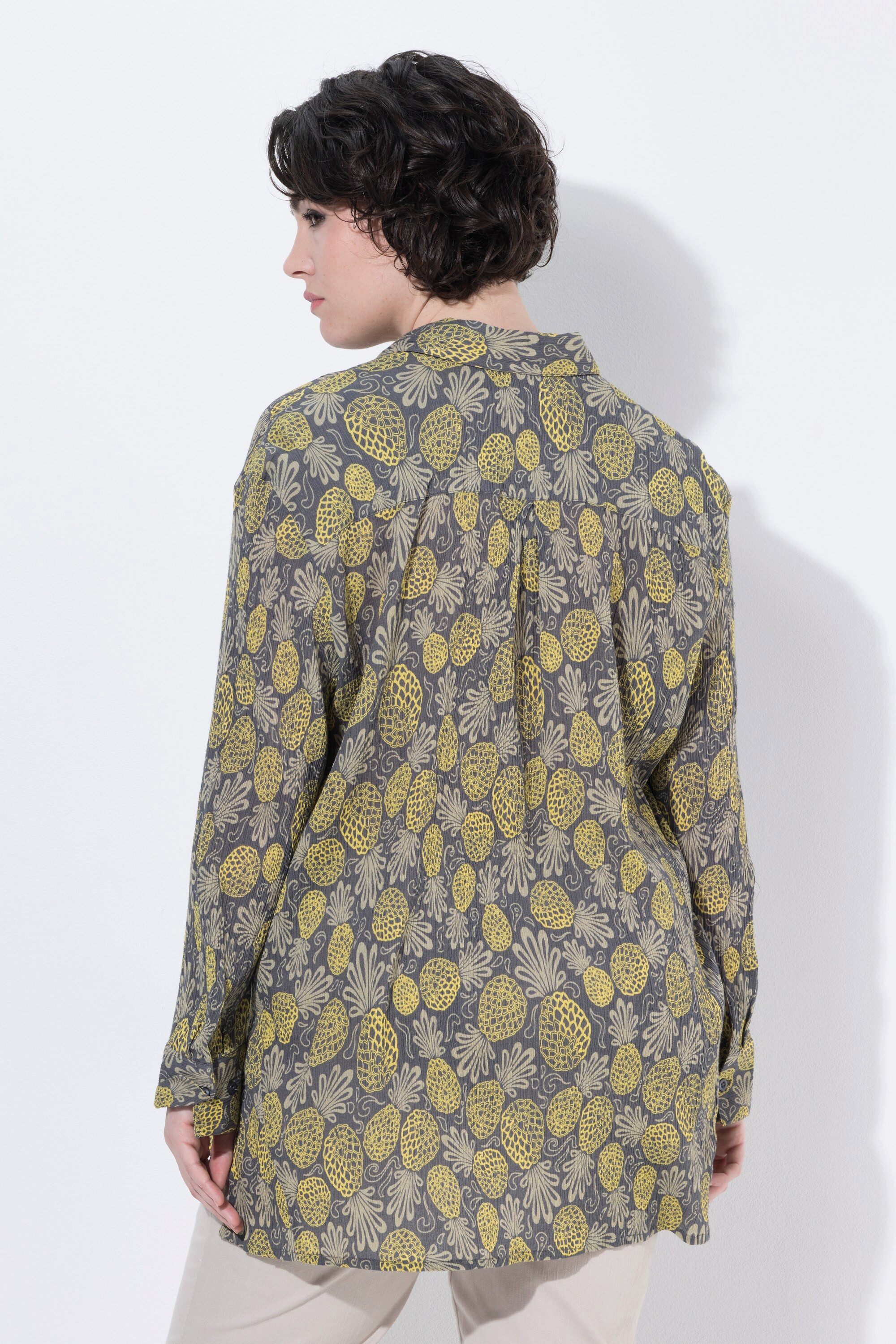 Ulla Popken Hemdbluse Hemdbluse Ananas Hemdkragen Langarm
